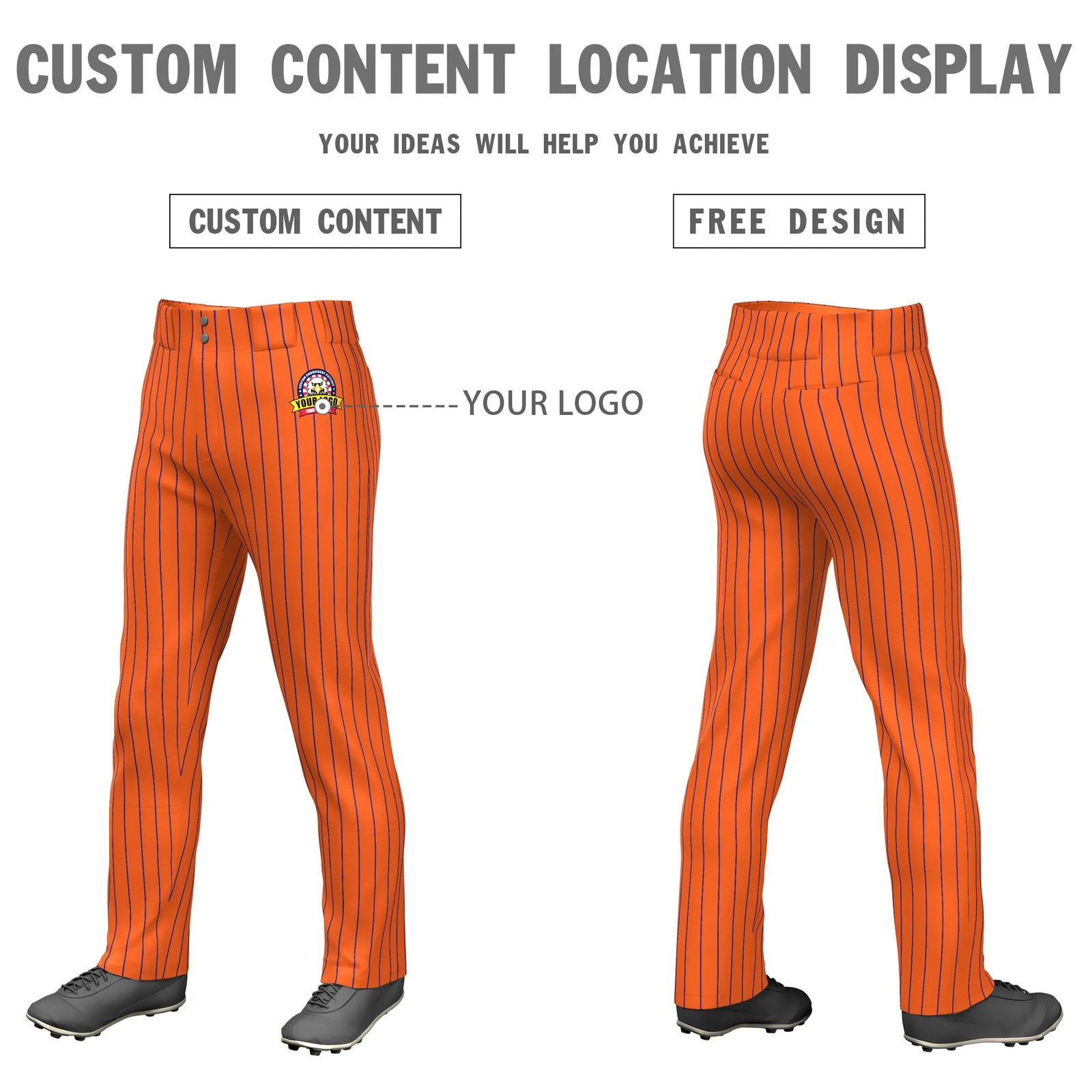 Custom Orange Royal Blue Pinstripe Fit Stretch Practice Loose-fit Baseball Pants