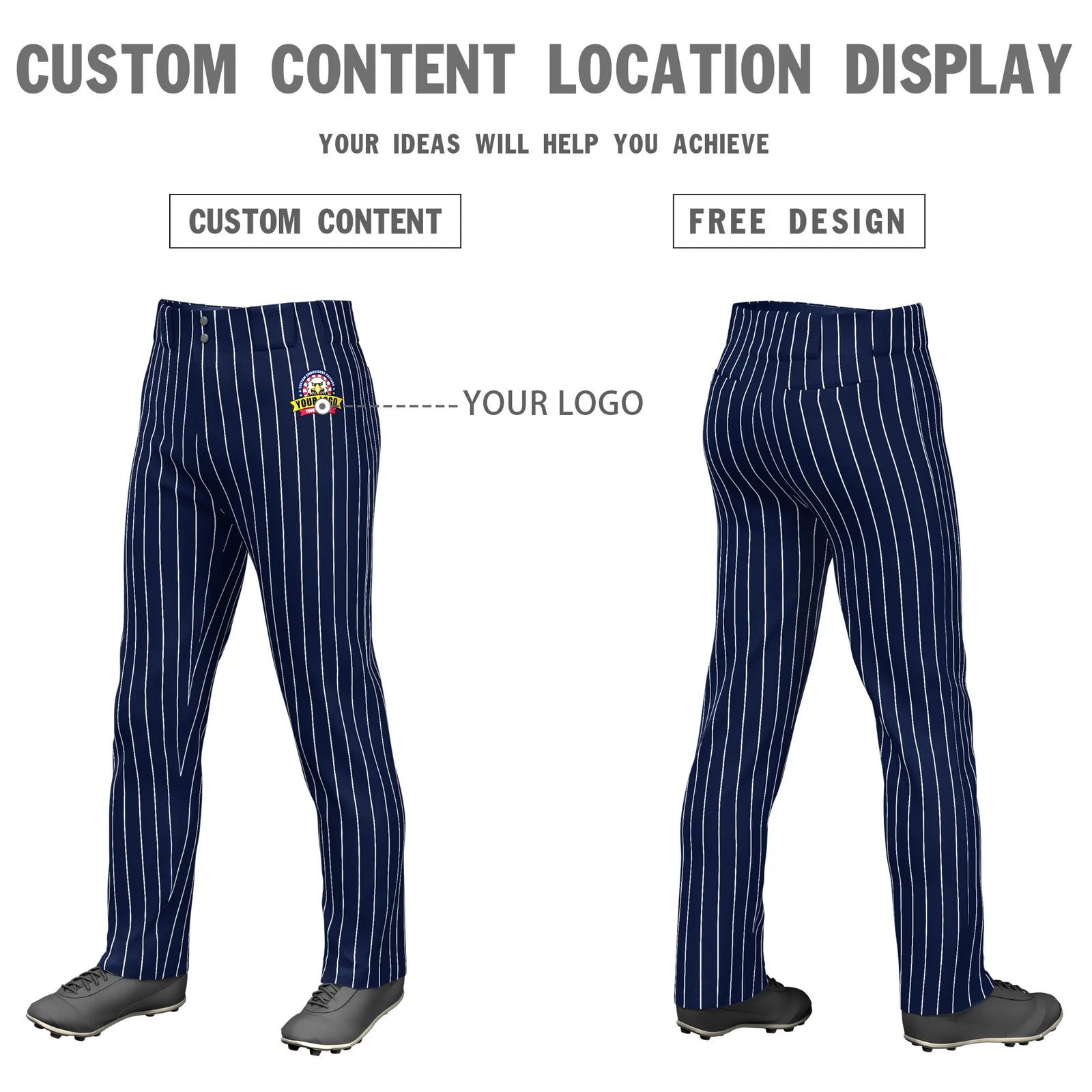 Custom Navy White Pinstripe Fit Stretch Practice Loose-fit Baseball Pants