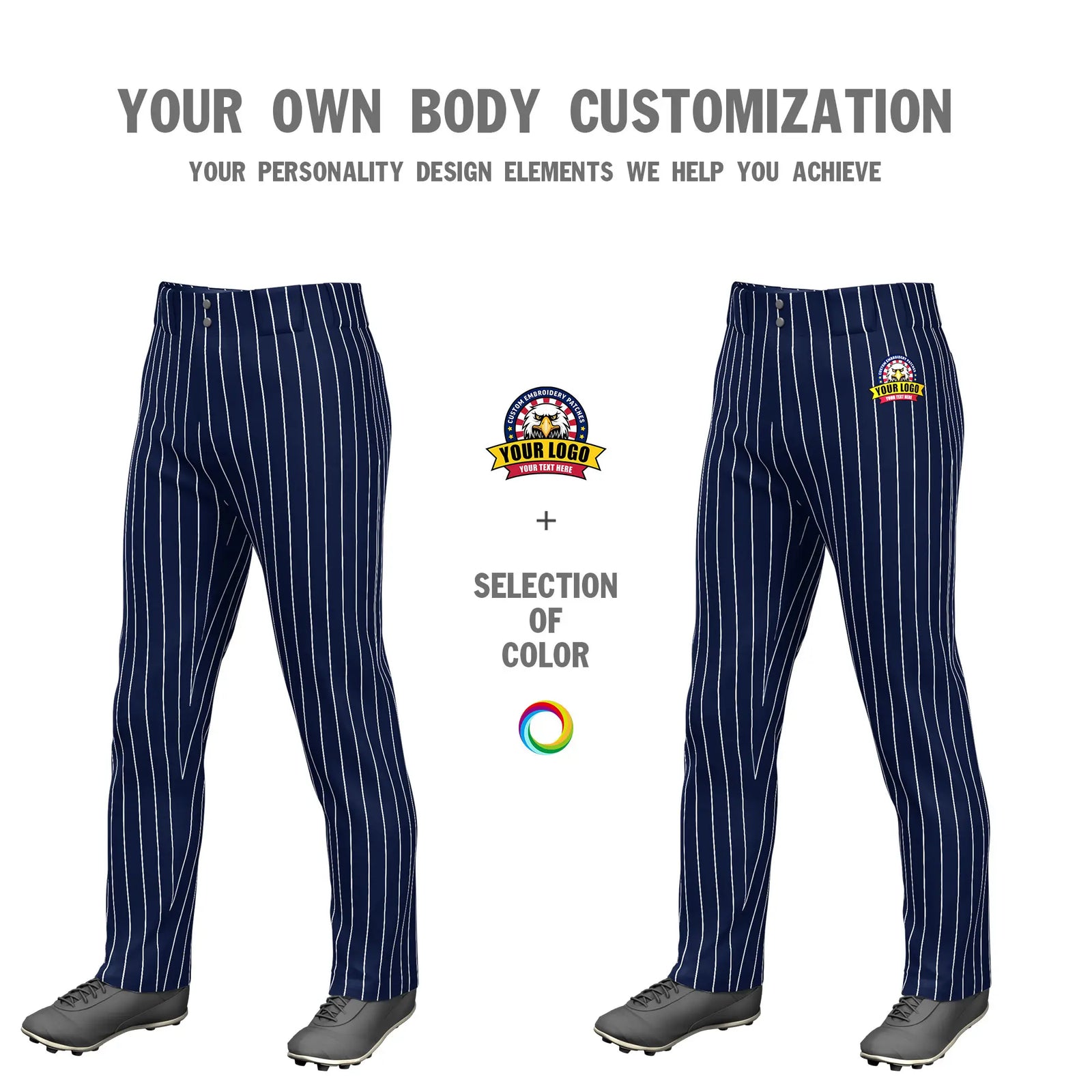 Custom Navy White Pinstripe Fit Stretch Practice Loose-fit Baseball Pants