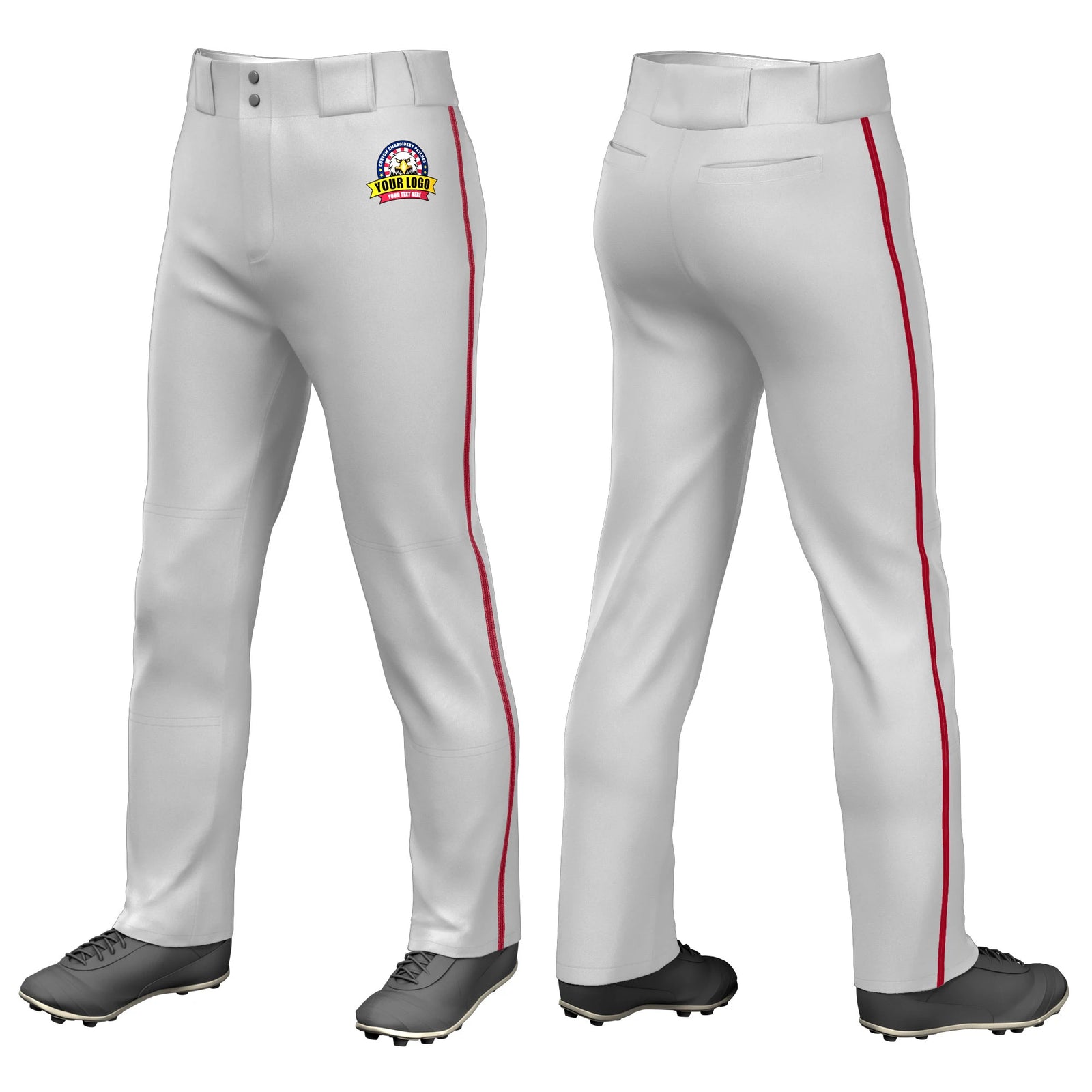 Custom Gray Red Classic Fit Stretch Practice Loose-fit Baseball Pants