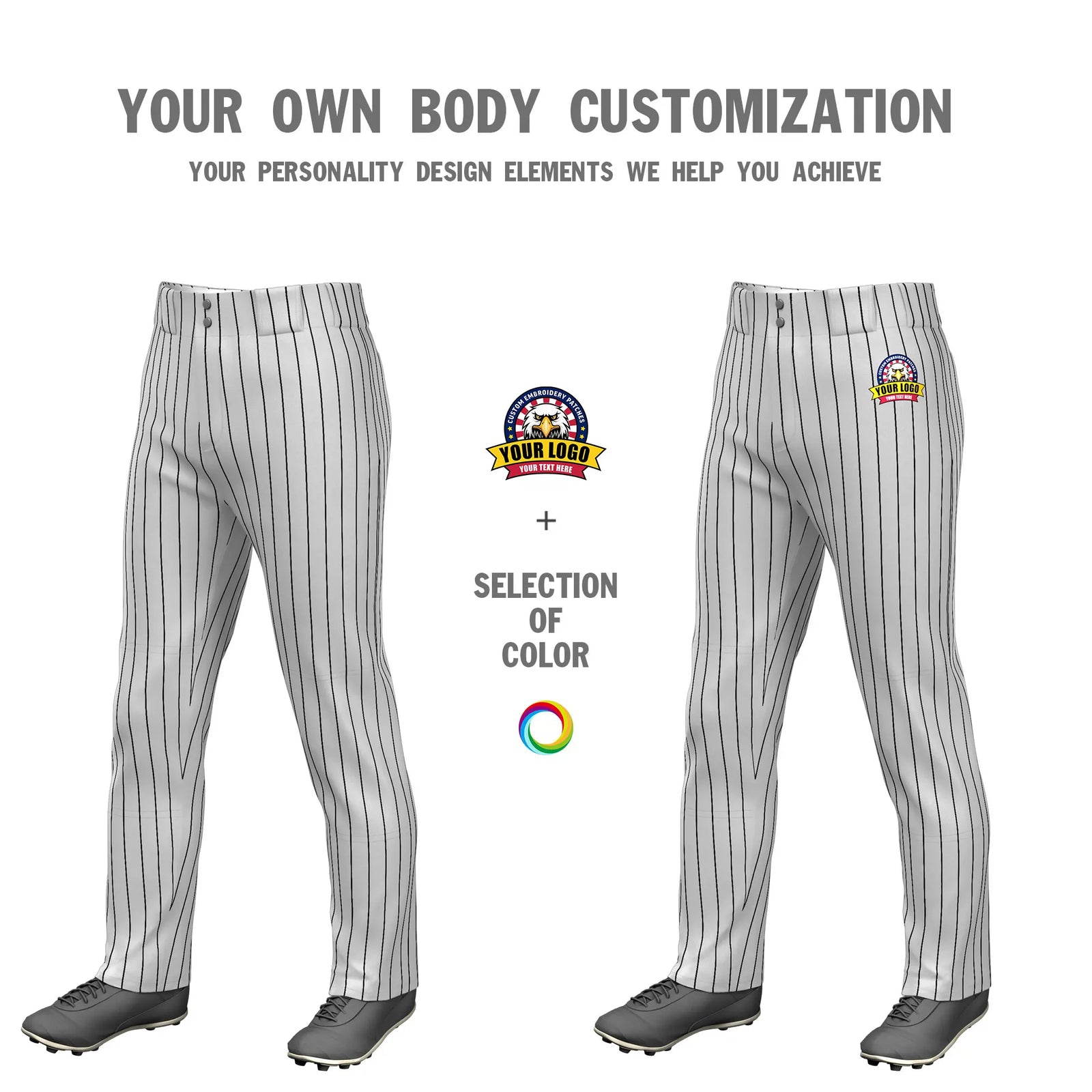 Custom Gray Black Pinstripe Fit Stretch Practice Loose-fit Baseball Pants