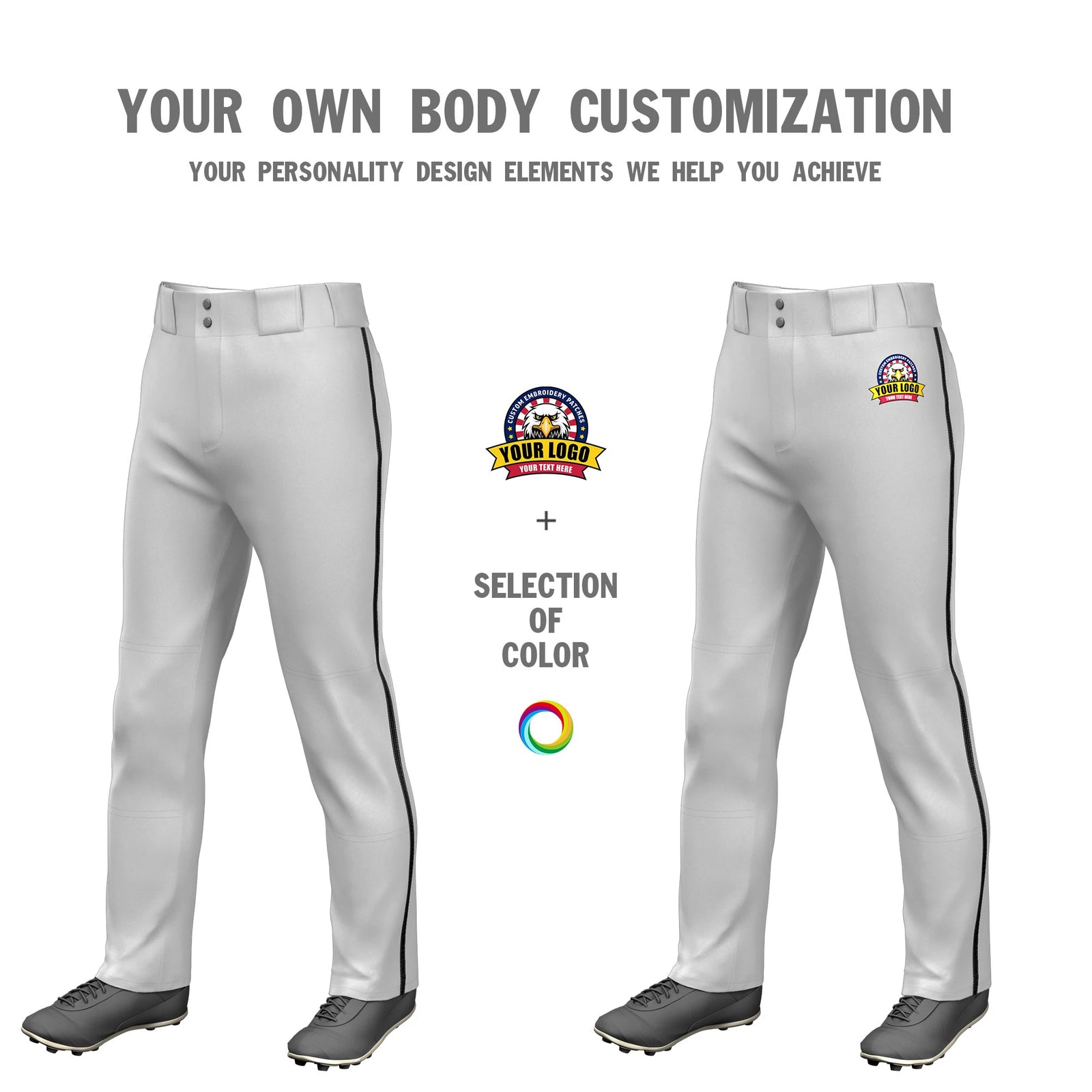 Custom Gray Black Classic Fit Stretch Practice Loose-fit Baseball Pants