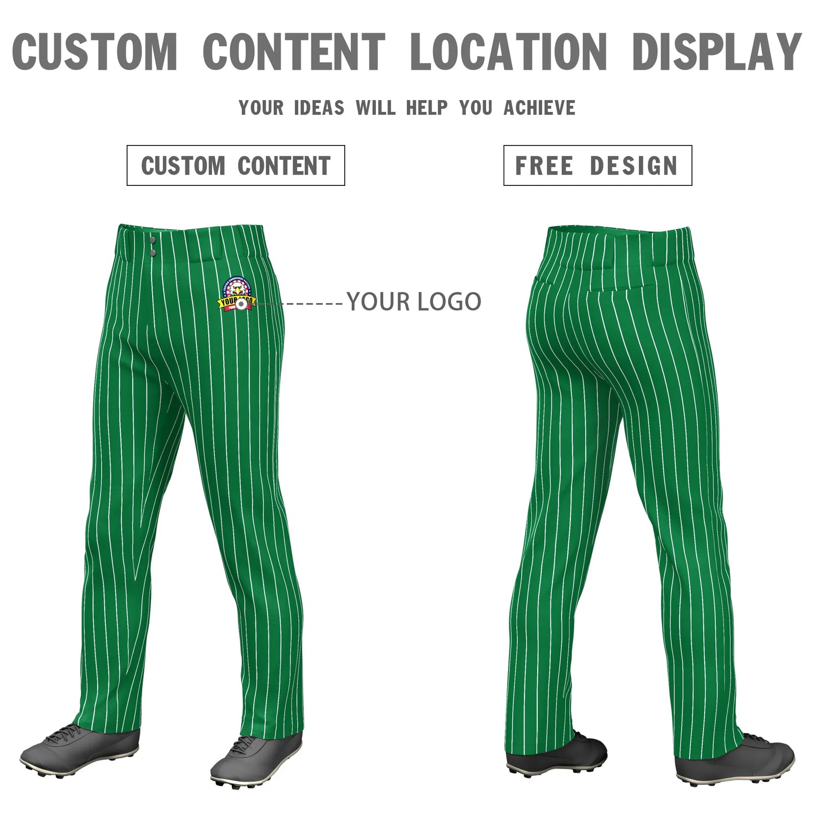 Custom Kelly Green White Pinstripe Fit Stretch Practice Loose-fit Baseball Pants