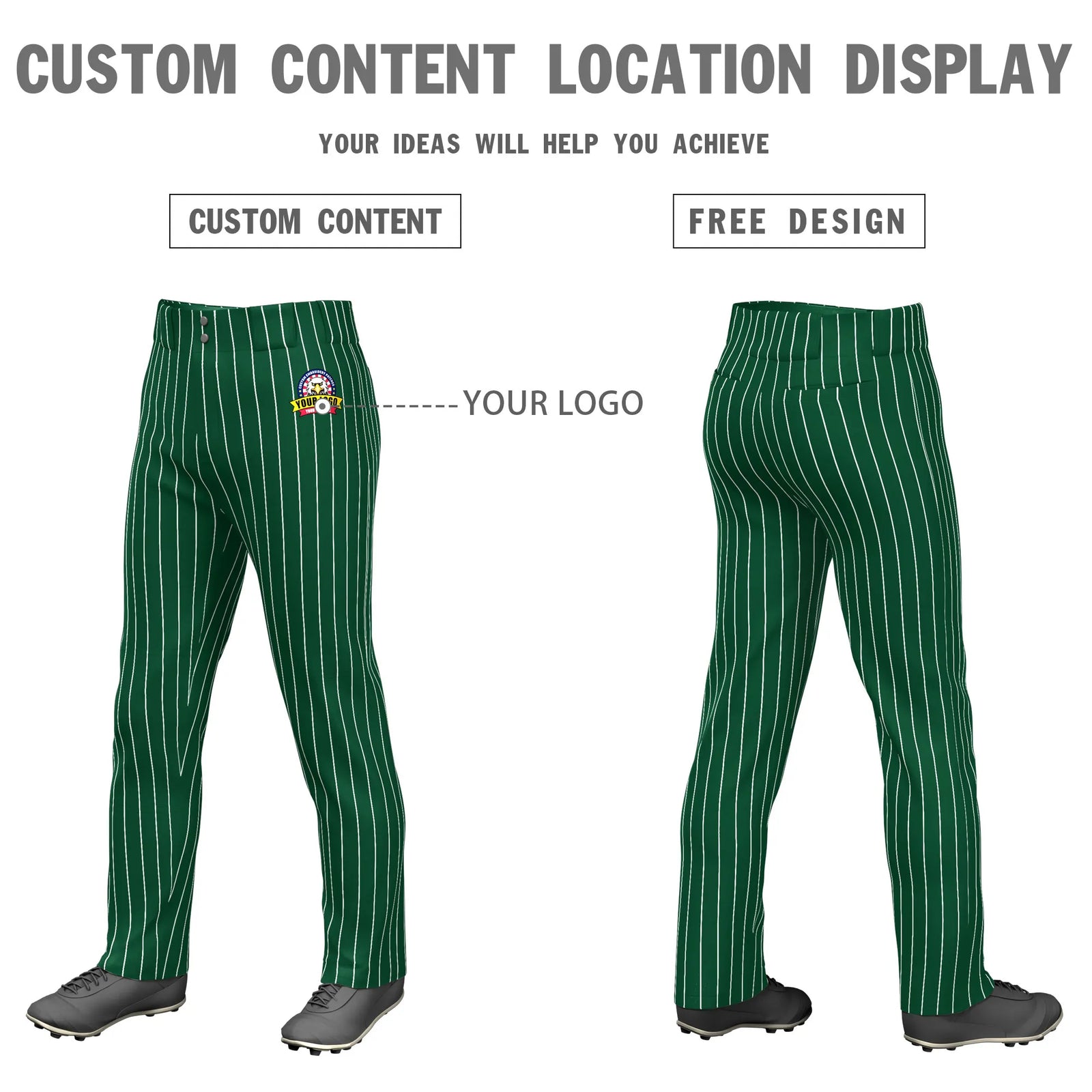 Custom Green White Pinstripe Fit Stretch Practice Loose-fit Baseball Pants