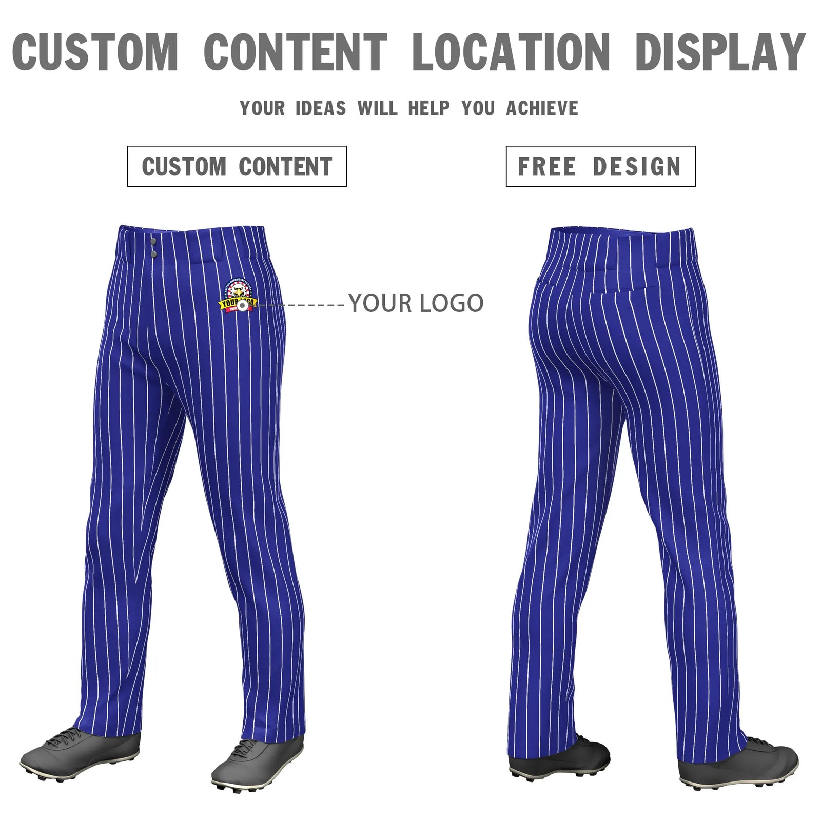 Custom Royal Blue White Pinstripe Fit Stretch Practice Loose-fit Baseball Pants