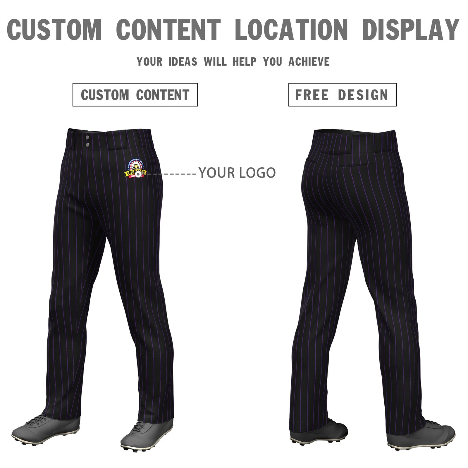 Custom Black Purple Classic Fit Stretch Practice Loose-fit Baseball Pants