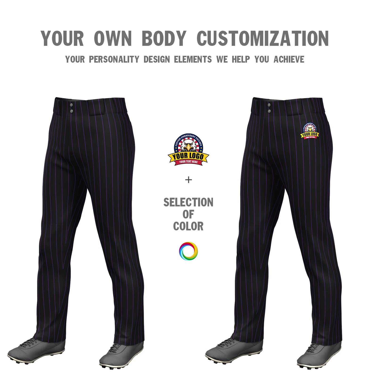 Custom Black Purple Classic Fit Stretch Practice Loose-fit Baseball Pants