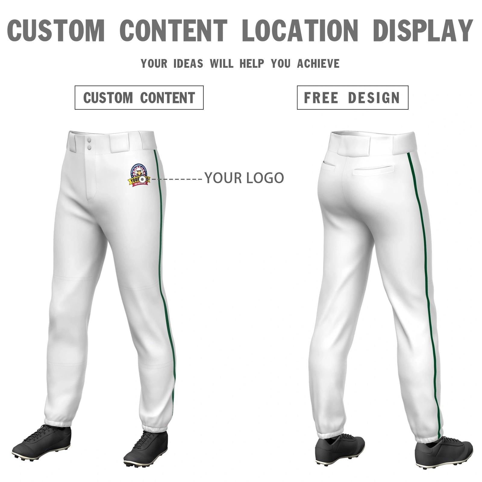 Custom White Kelly Green Classic Fit Stretch Practice Pull-up Baseball Pants