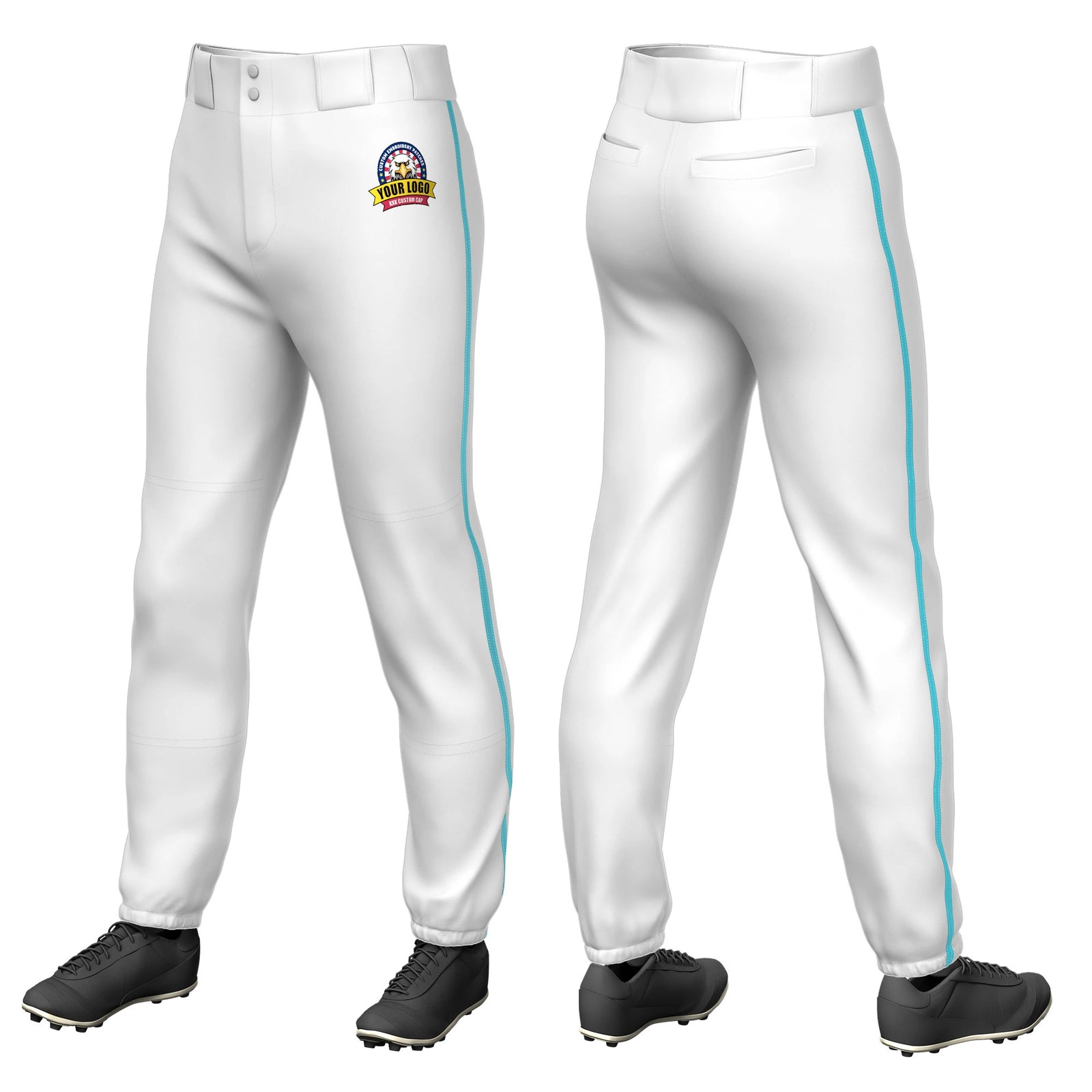 Custom White Sky Blue Classic Fit Stretch Practice Pull-up Baseball Pants