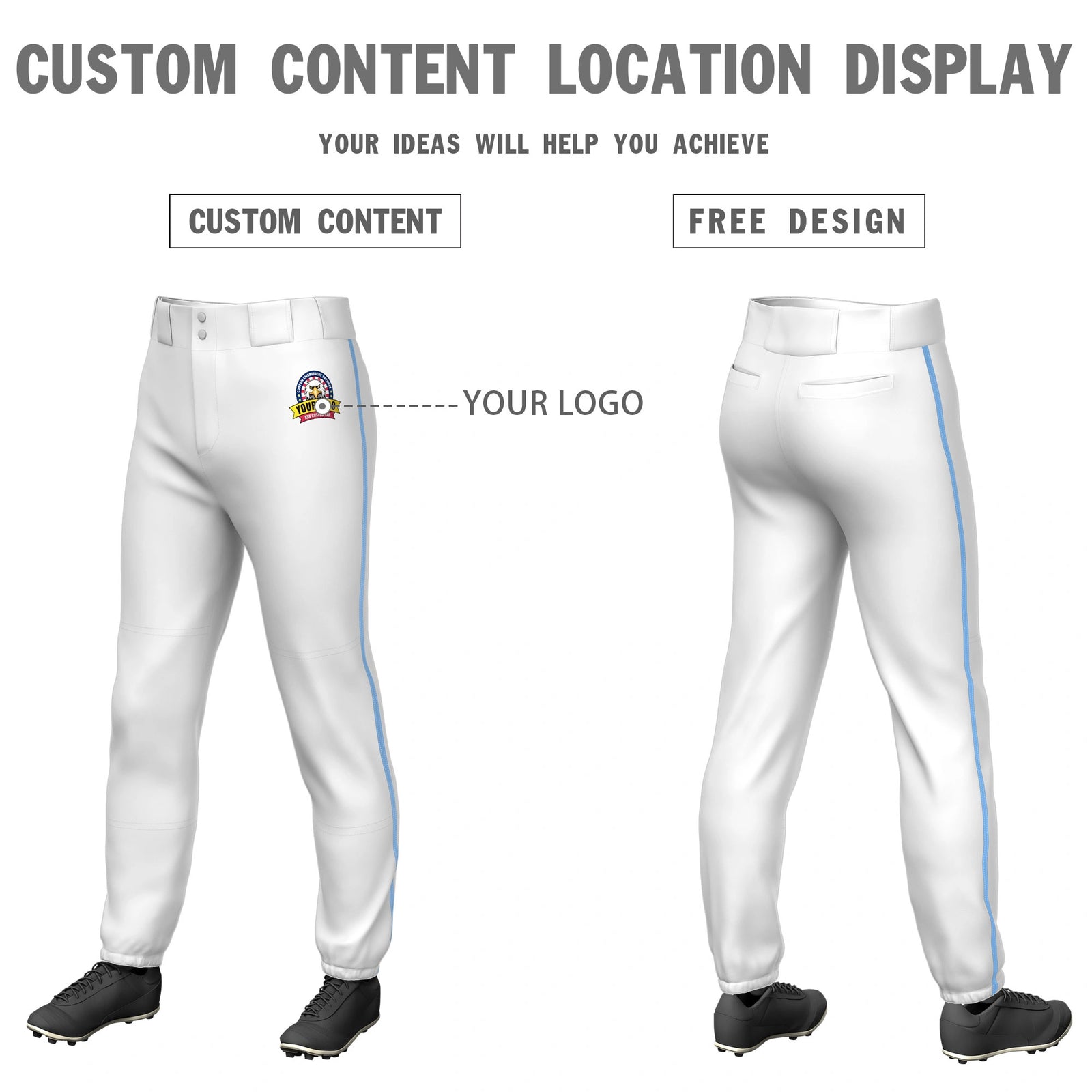 Custom White Powder Blue Classic Fit Stretch Practice Pull-up Baseball Pants