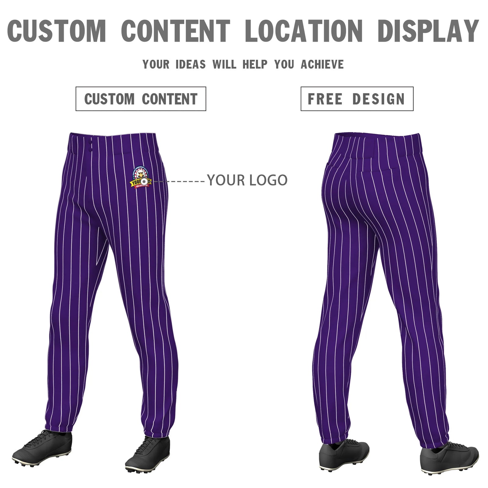 Custom Purple White Pinstripe Fit Stretch Practice Pull-up Baseball Pant