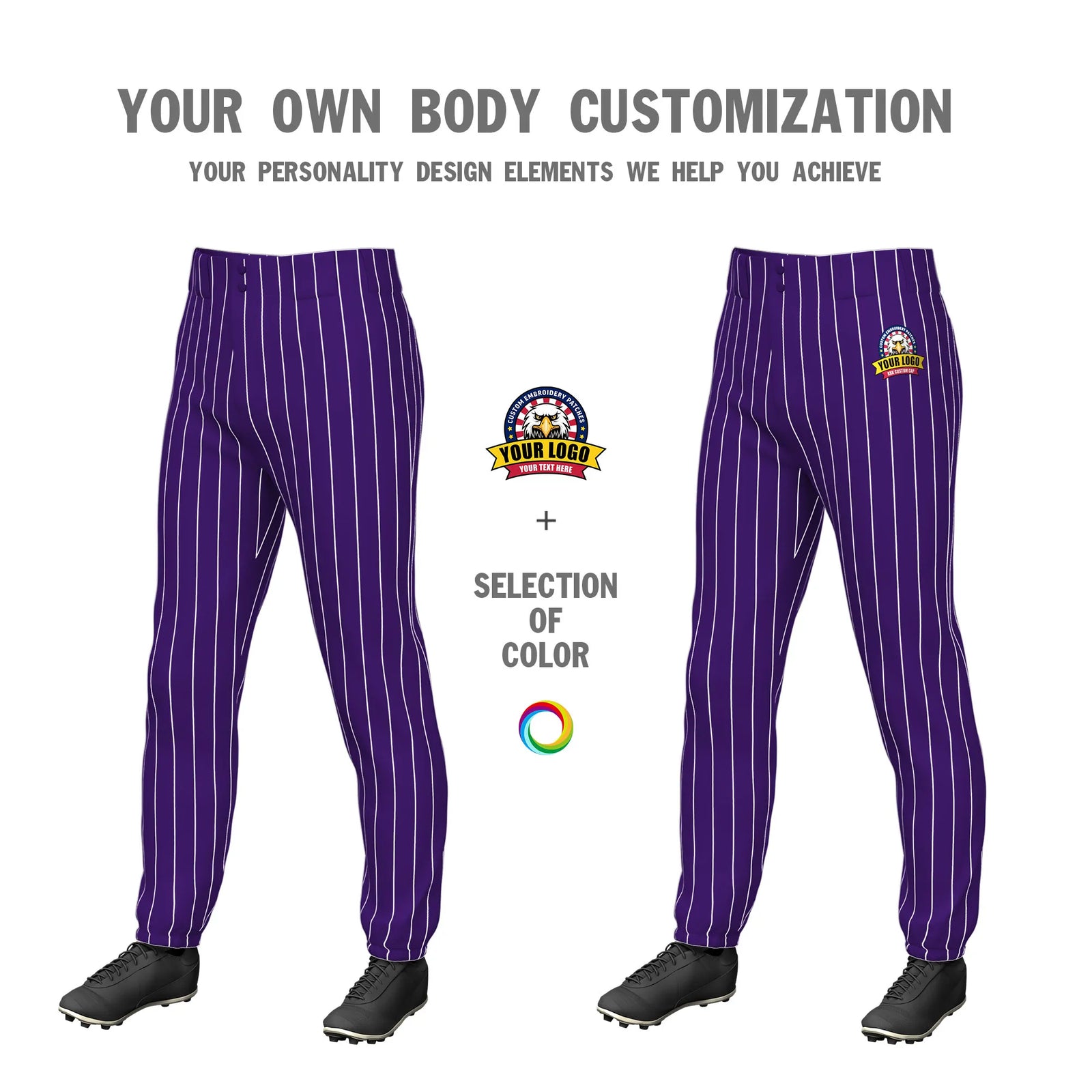 Custom Purple White Pinstripe Fit Stretch Practice Pull-up Baseball Pant