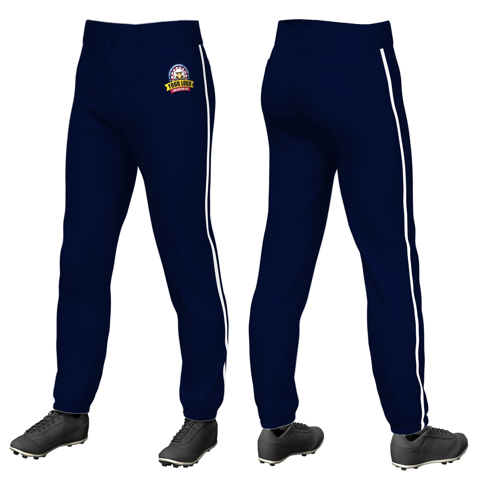 Custom Navy White Classic Fit Stretch Practice Pull-up Baseball Pants
