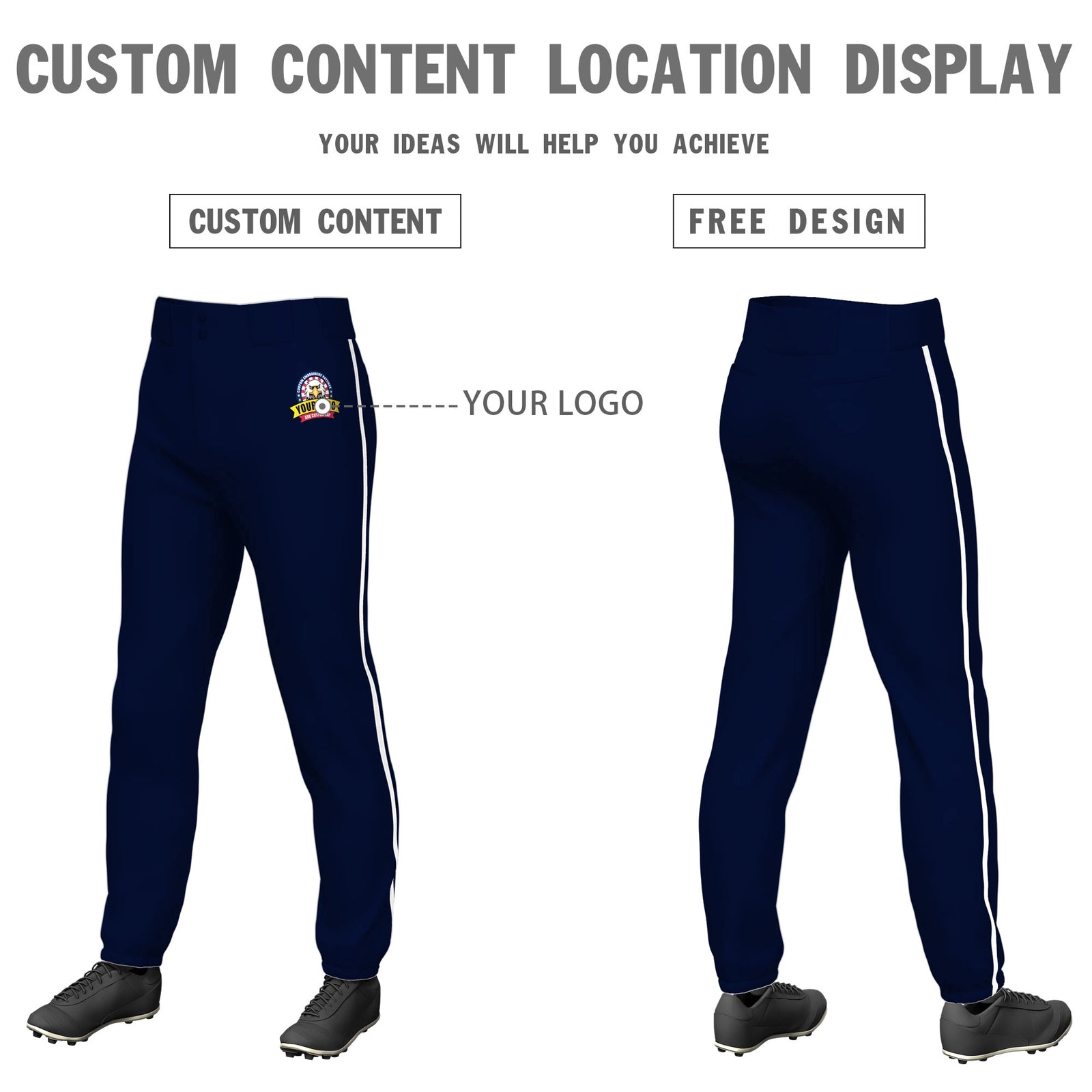 Custom Navy White Classic Fit Stretch Practice Pull-up Baseball Pants