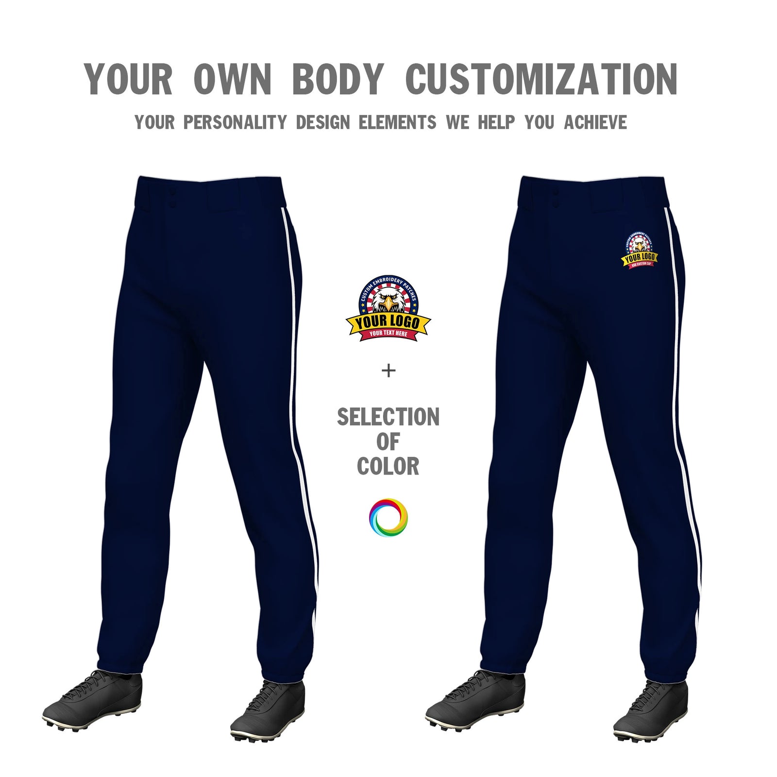 Custom Navy White Classic Fit Stretch Practice Pull-up Baseball Pants
