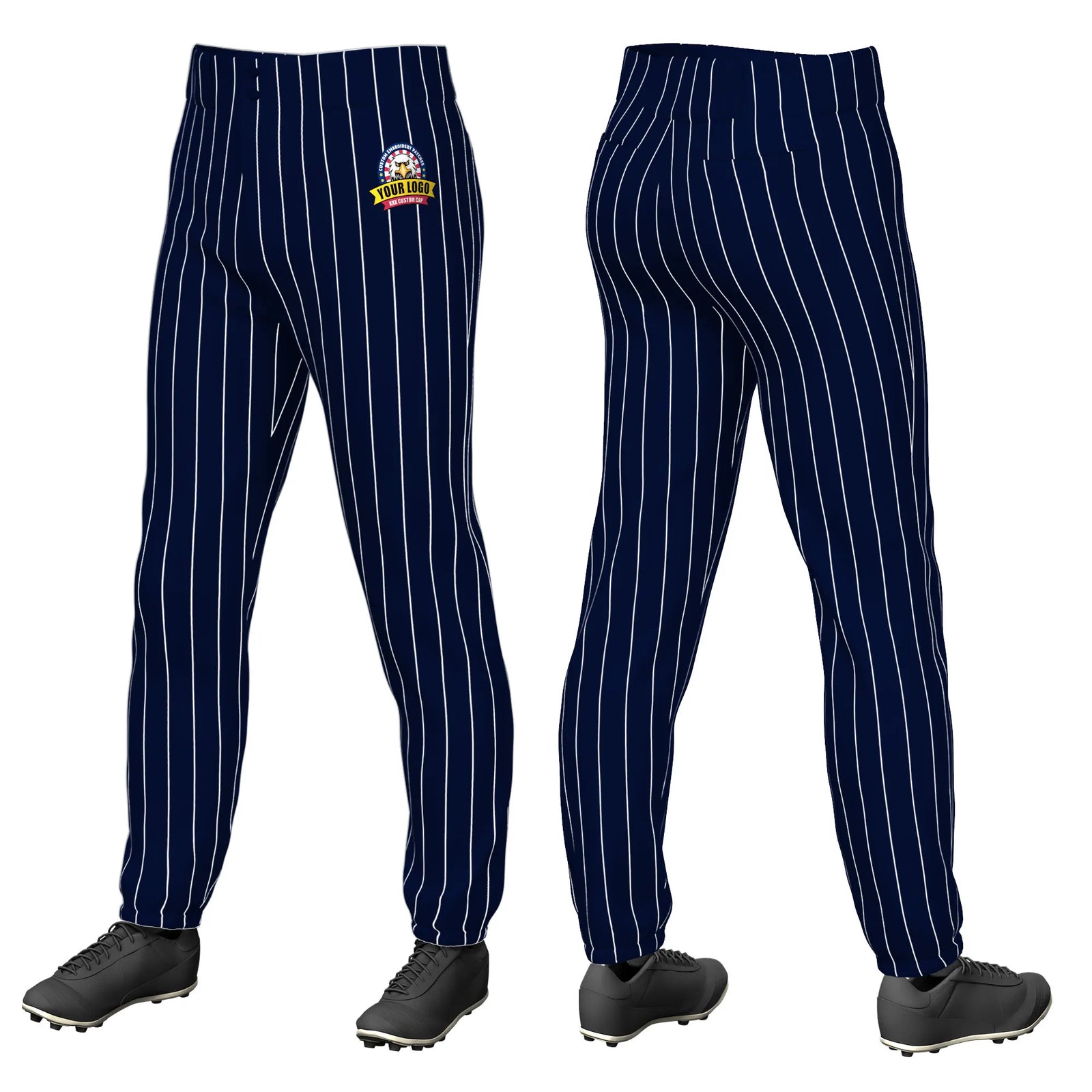 Custom Navy White Pinstripe Fit Stretch Practice Pull-up Baseball Pant