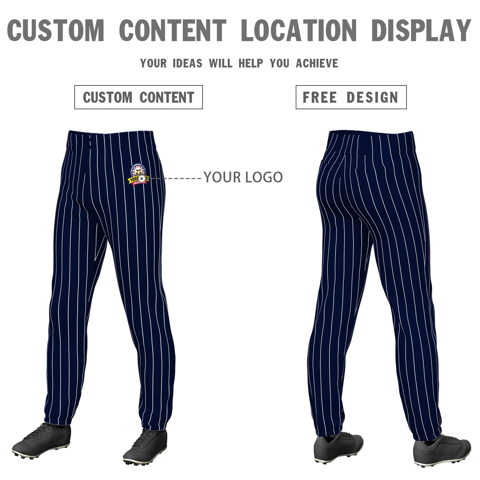 Custom Navy White Pinstripe Fit Stretch Practice Pull-up Baseball Pant