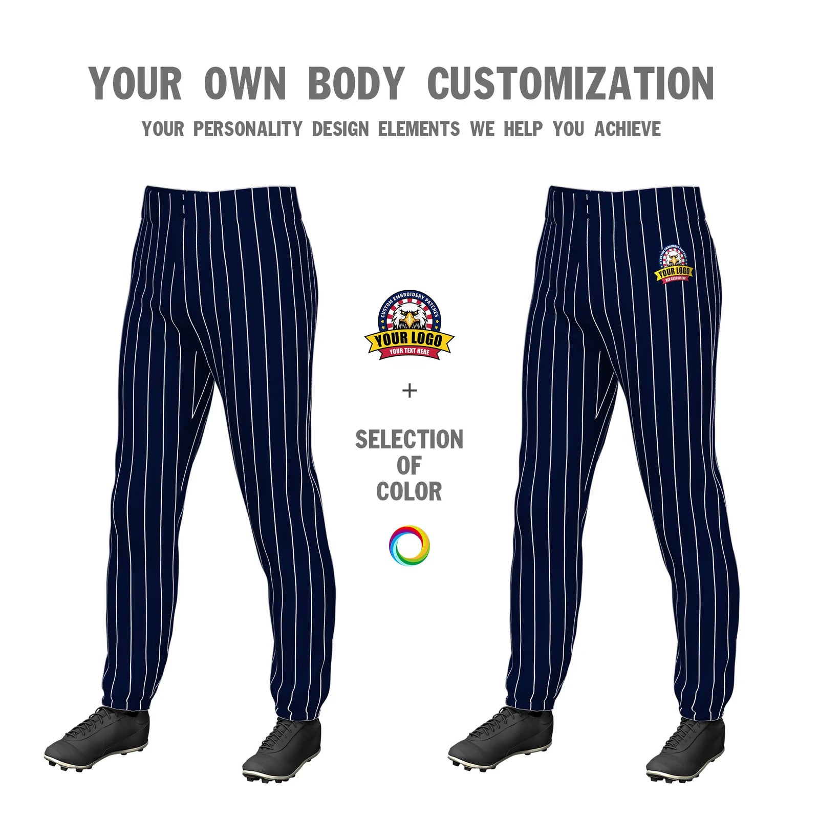 Custom Navy White Pinstripe Fit Stretch Practice Pull-up Baseball Pant