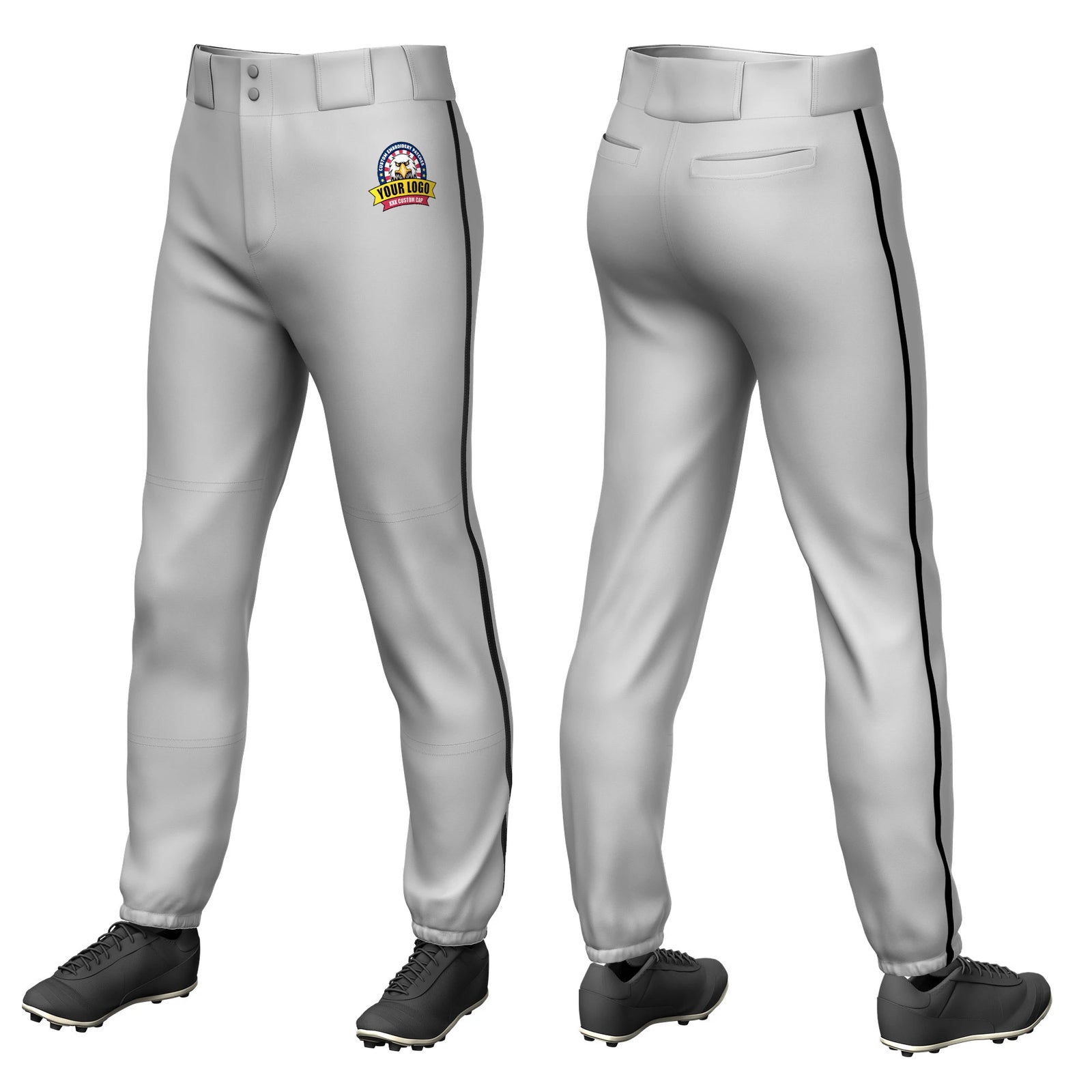 Custom Gray Black Classic Fit Stretch Practice Pull-up Baseball Pants