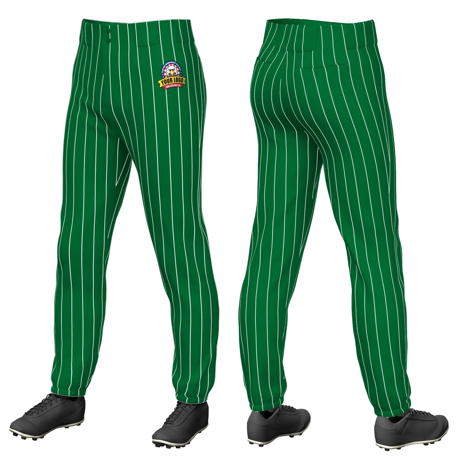 Custom Kelly Green White Pinstripe Fit Stretch Practice Pull-up Baseball Pant