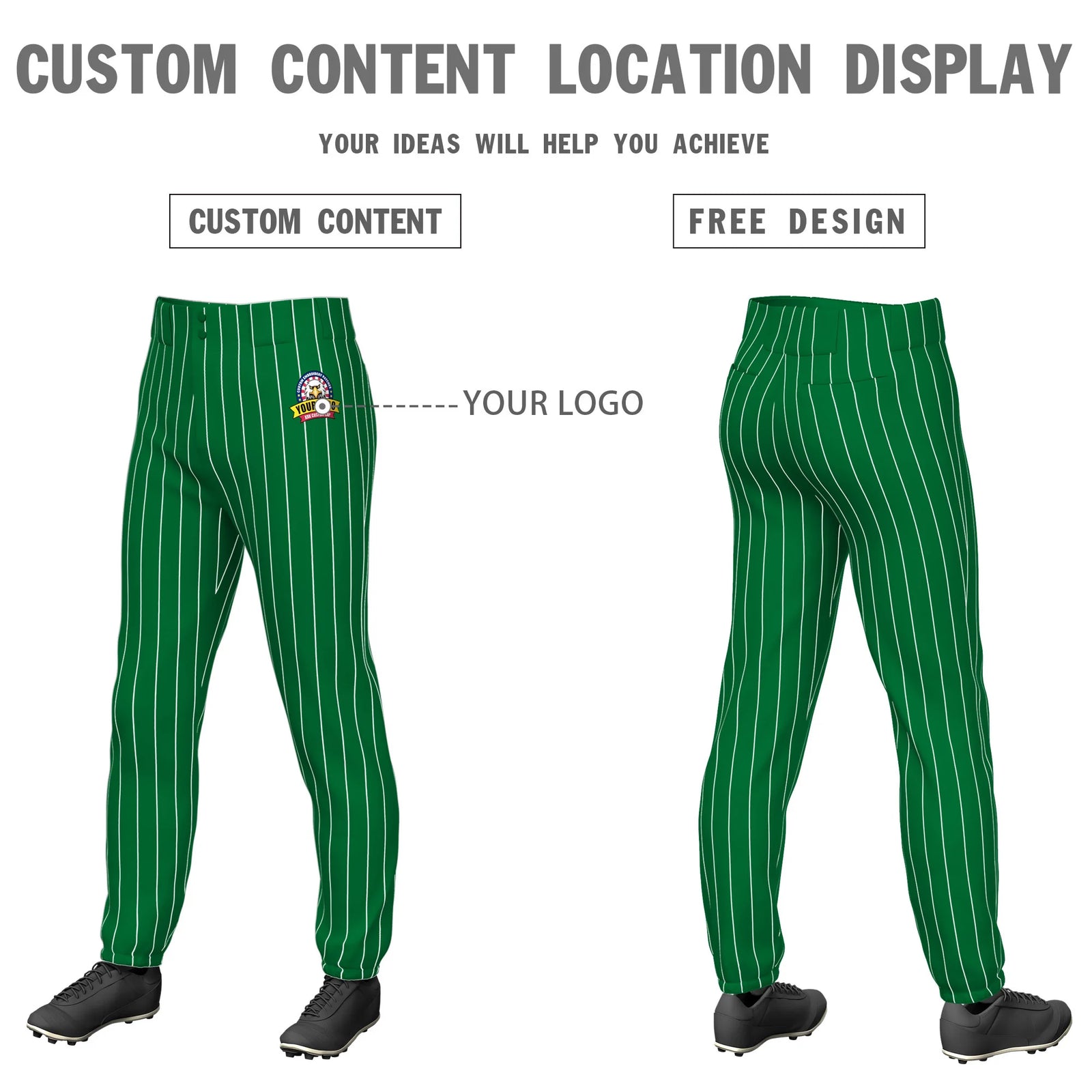 Custom Kelly Green White Pinstripe Fit Stretch Practice Pull-up Baseball Pant