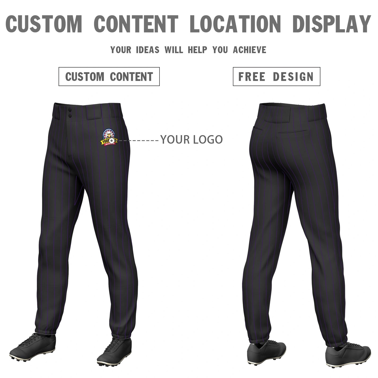 Custom Black Purple Classic Fit Stretch Practice Pull-up Baseball Pants
