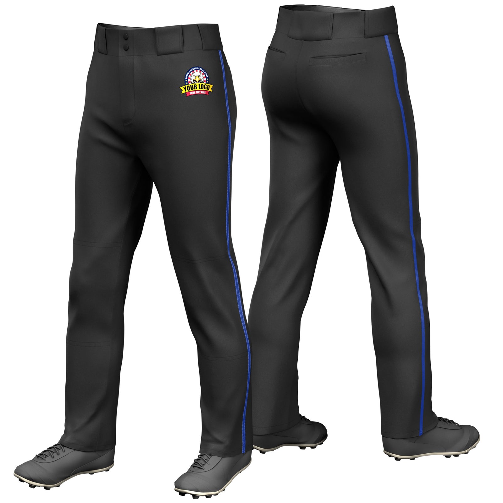Custom Black Royal Blue Classic Fit Stretch Practice Loose-fit Baseball Pants