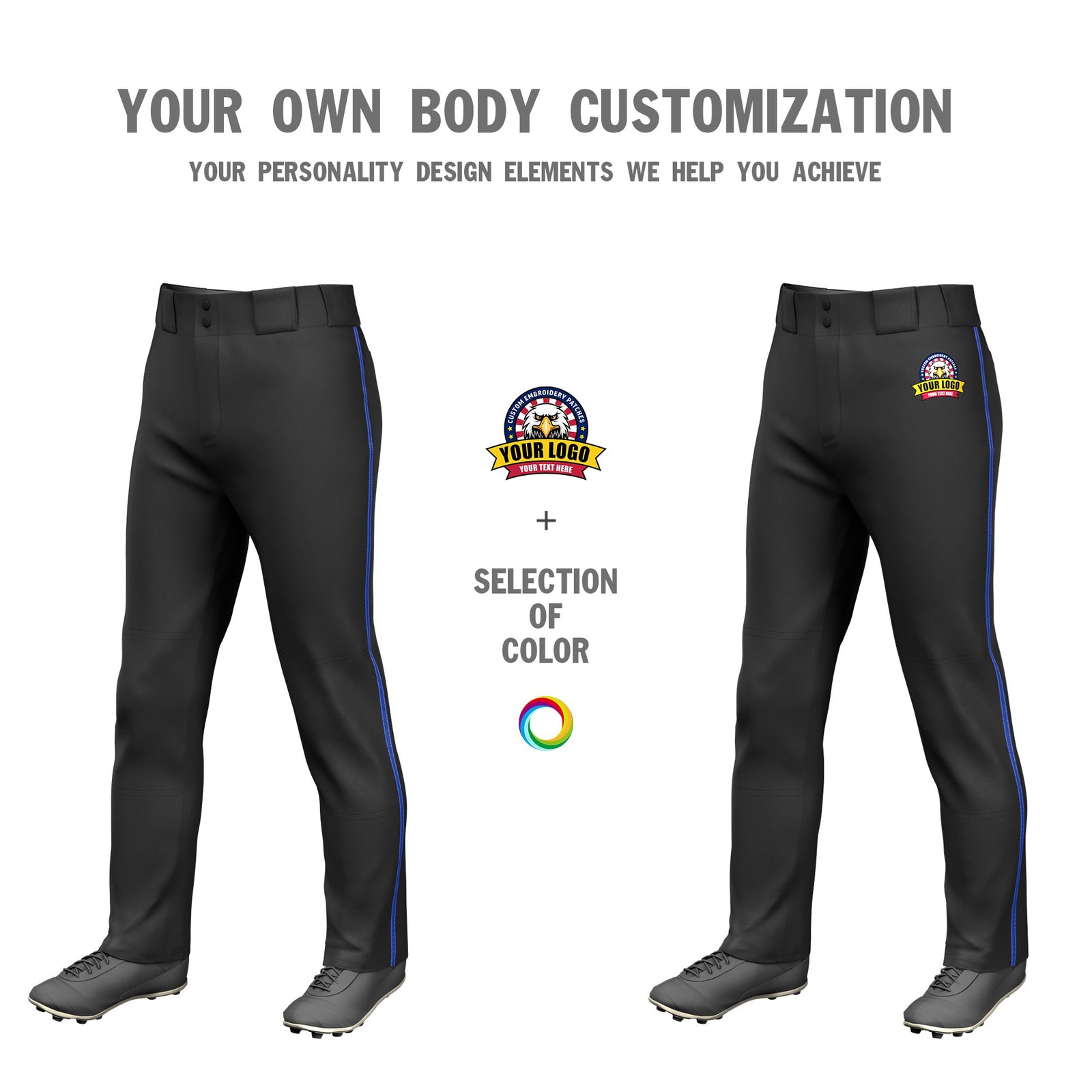 Custom Black Royal Blue Classic Fit Stretch Practice Loose-fit Baseball Pants