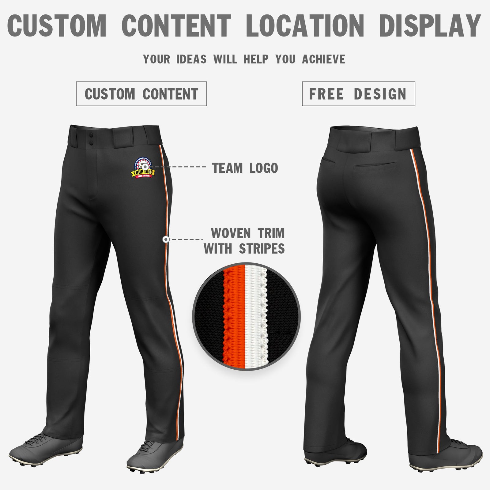 Custom Black Orange-White Classic Fit Stretch Practice Loose-fit Baseball