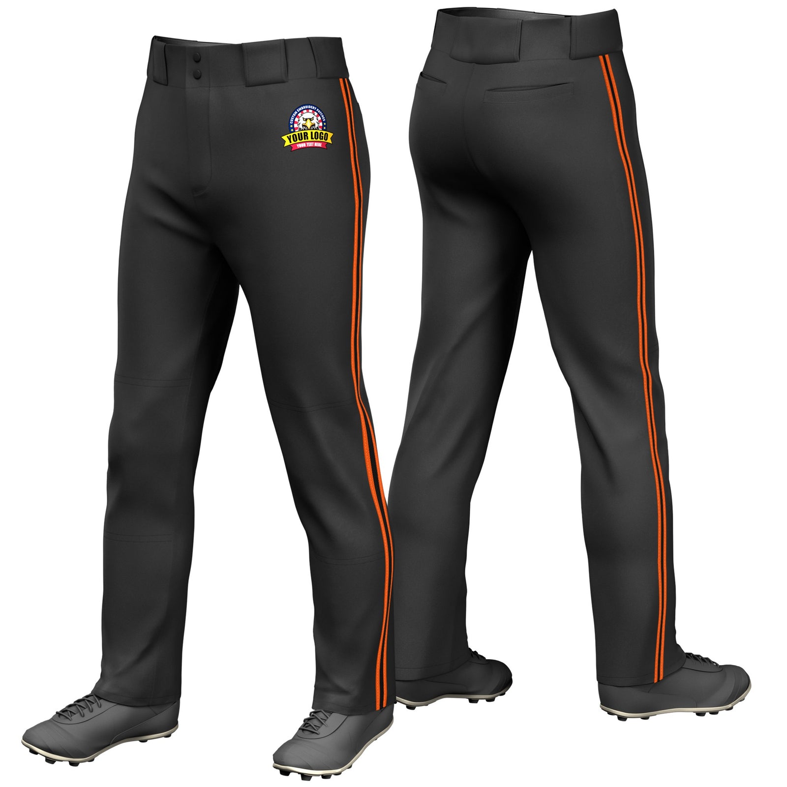 Custom Black Orange-Black-Orange Classic Fit Stretch Practice Loose-fit Baseball Pants
