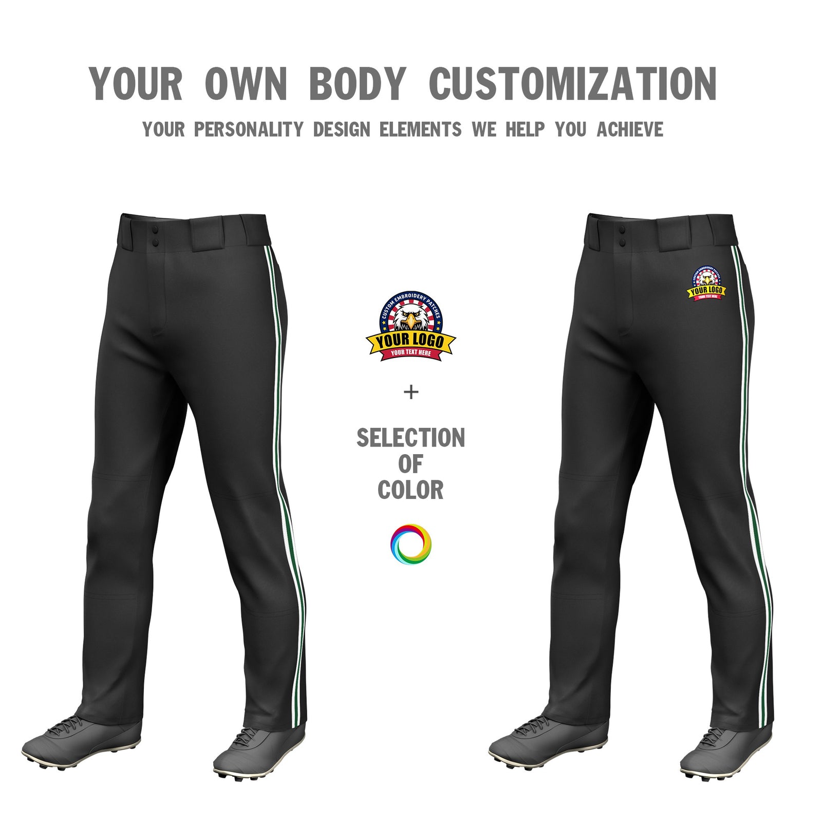 Custom Black White-Green-White Classic Fit Stretch Practice Loose-fit Baseball Pants