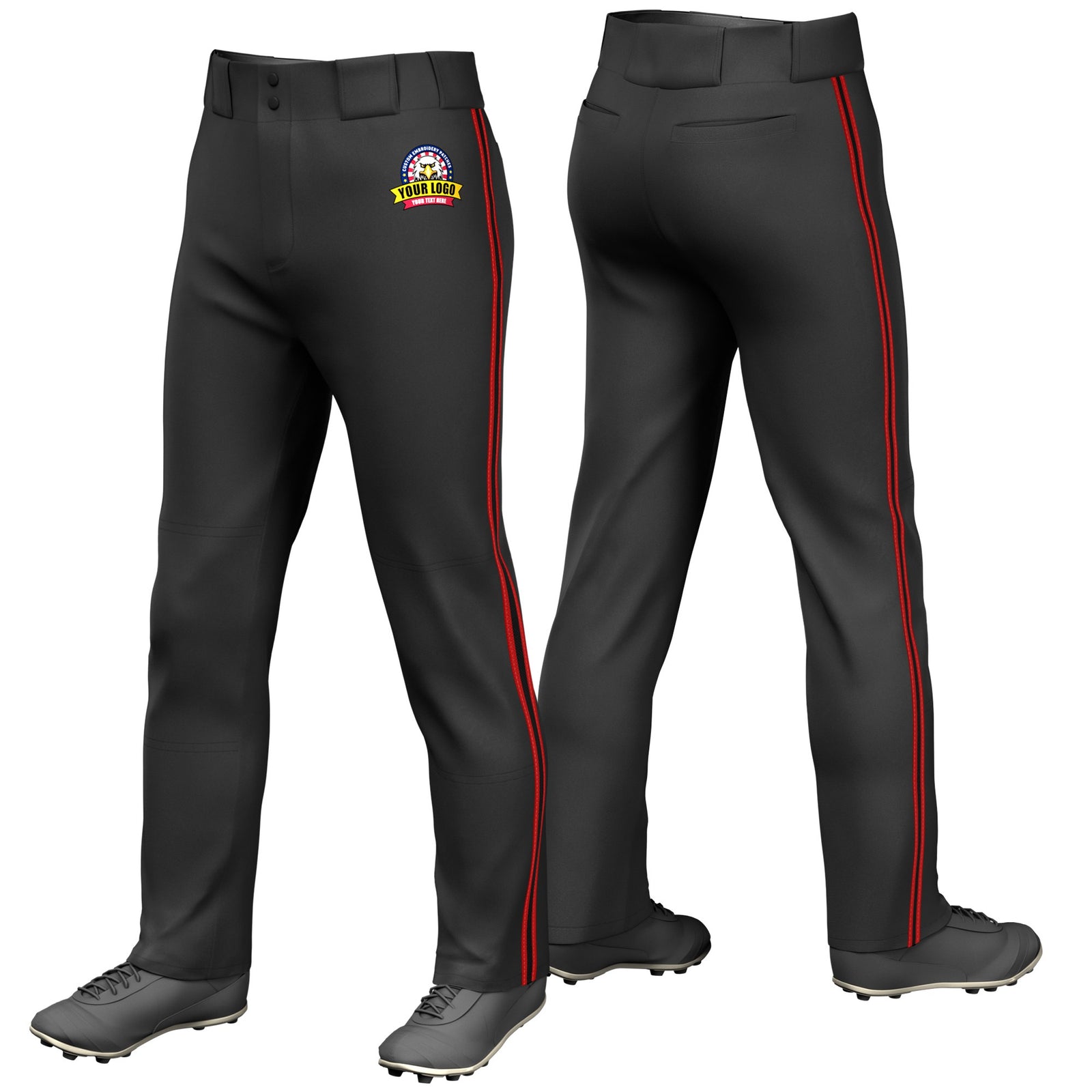 Custom Black Red-Black-Red Classic Fit Stretch Practice Loose-fit Baseball Pants