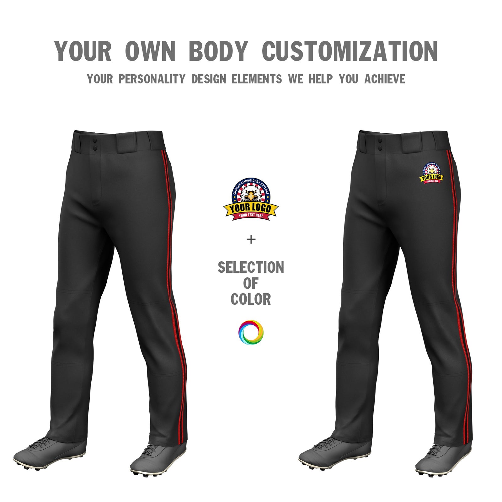 Custom Black Red-Black-Red Classic Fit Stretch Practice Loose-fit Baseball Pants