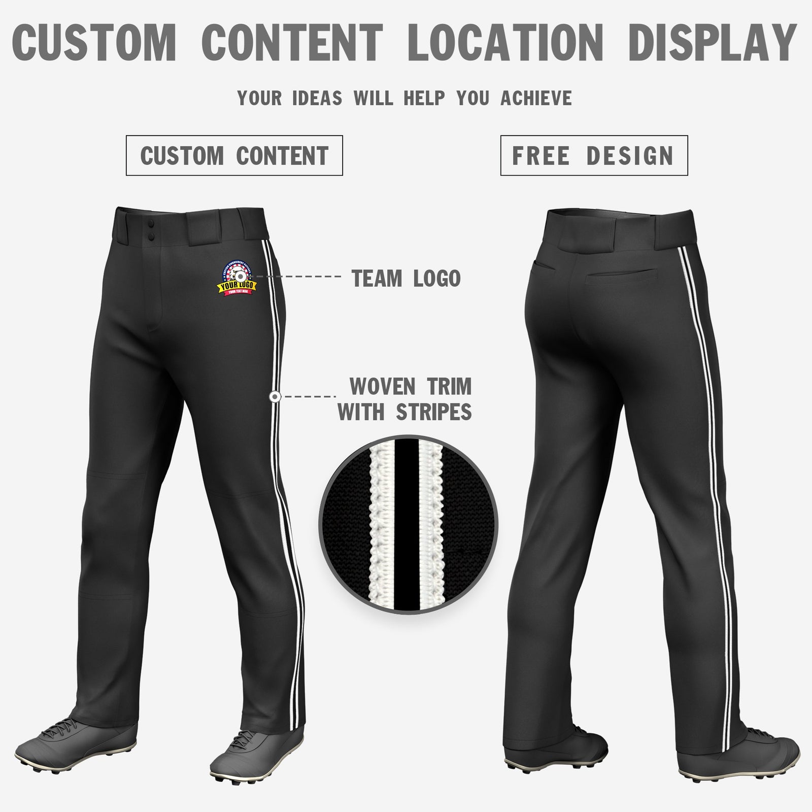 Custom Black White-Black-White Classic Fit Stretch Practice Loose-fit Baseball Pants