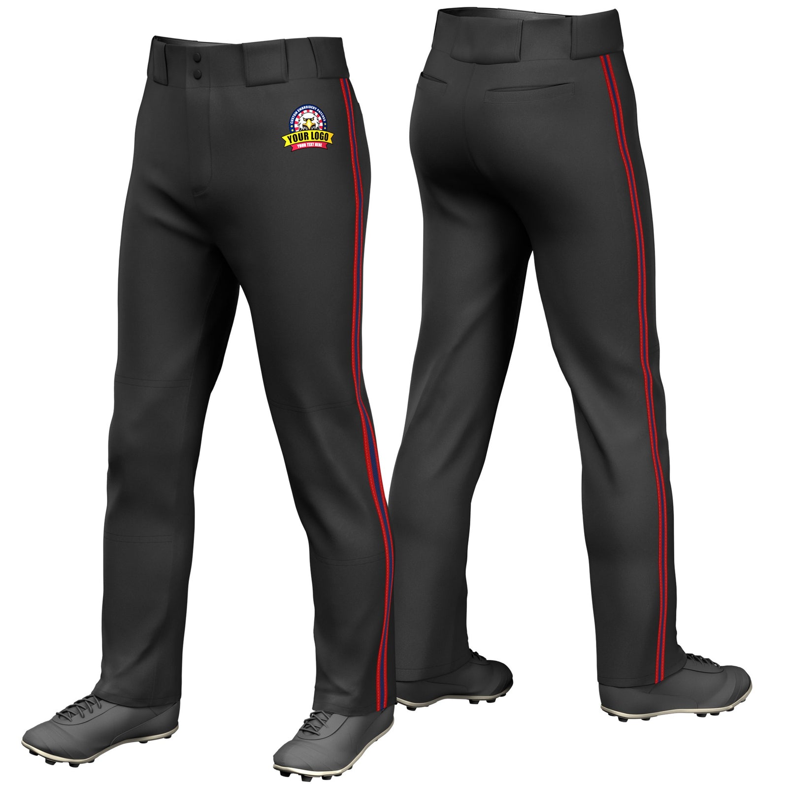 Custom Black Red-Navy-Red Classic Fit Stretch Practice Loose-fit Baseball Pants