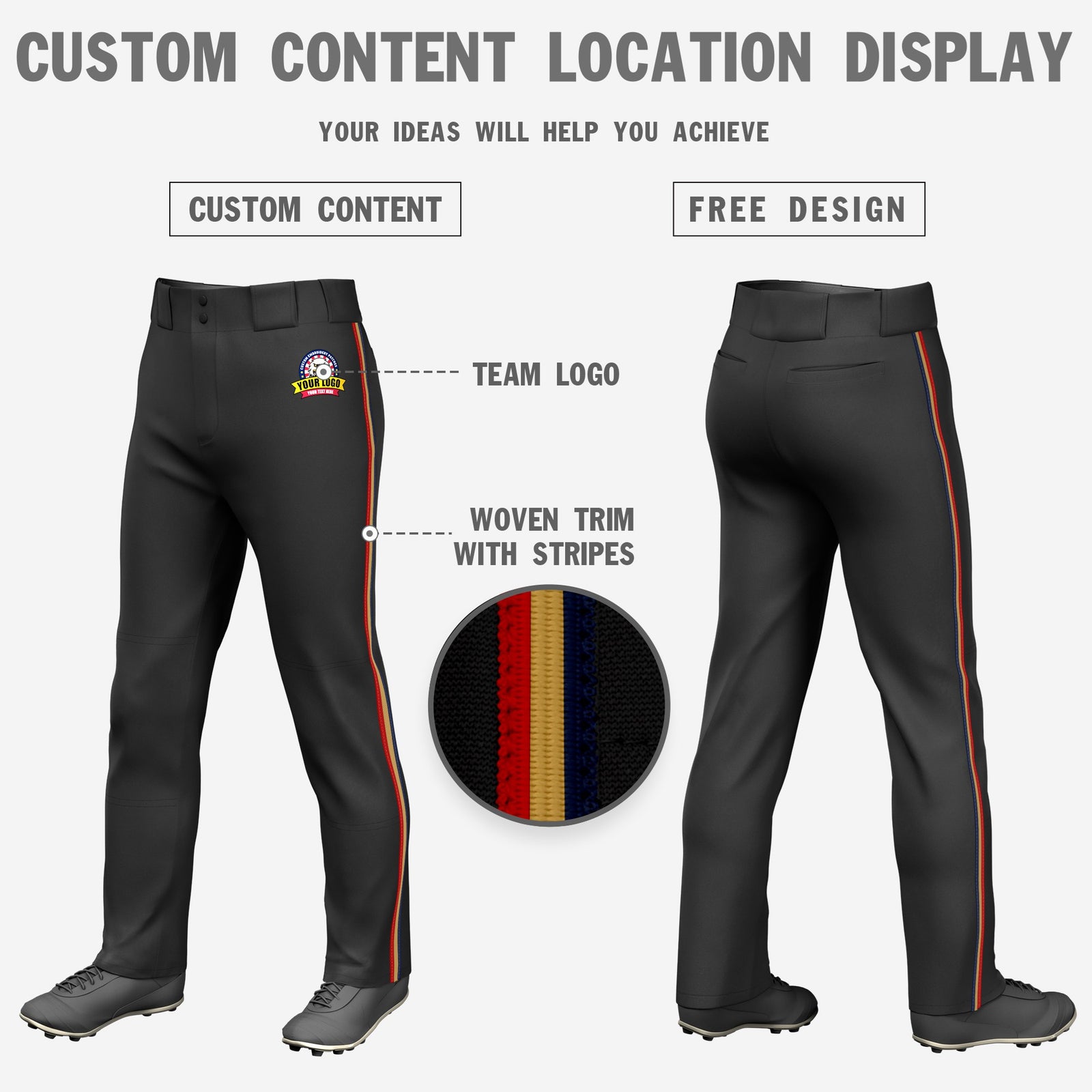 Custom Black Navy-Old Gold-Red Classic Fit Stretch Practice Loose-fit Baseball Pants