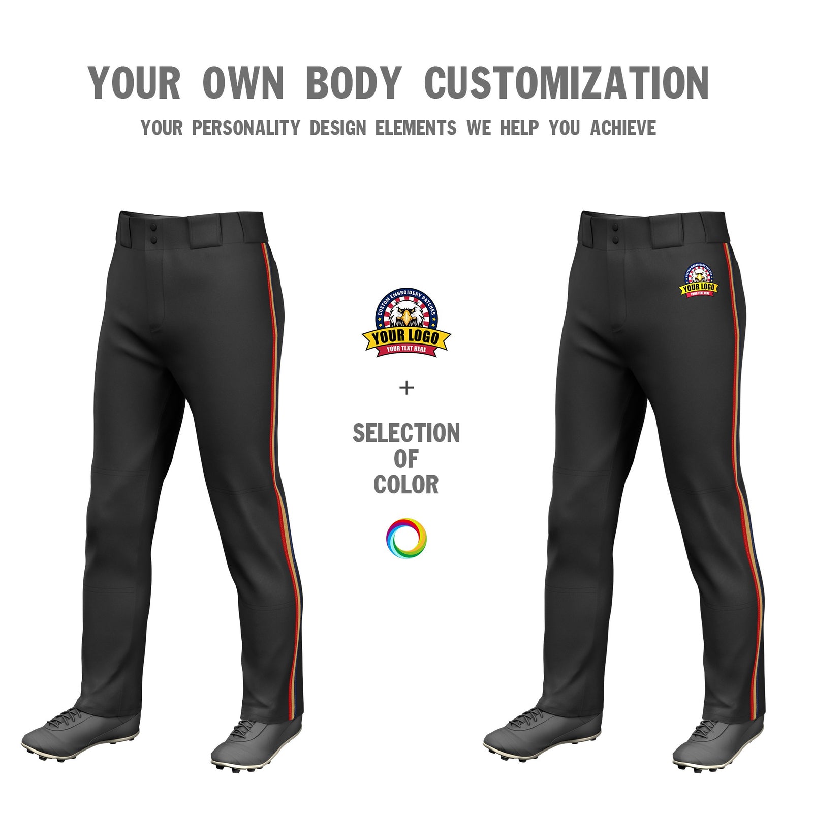 Custom Black Navy-Old Gold-Red Classic Fit Stretch Practice Loose-fit Baseball Pants