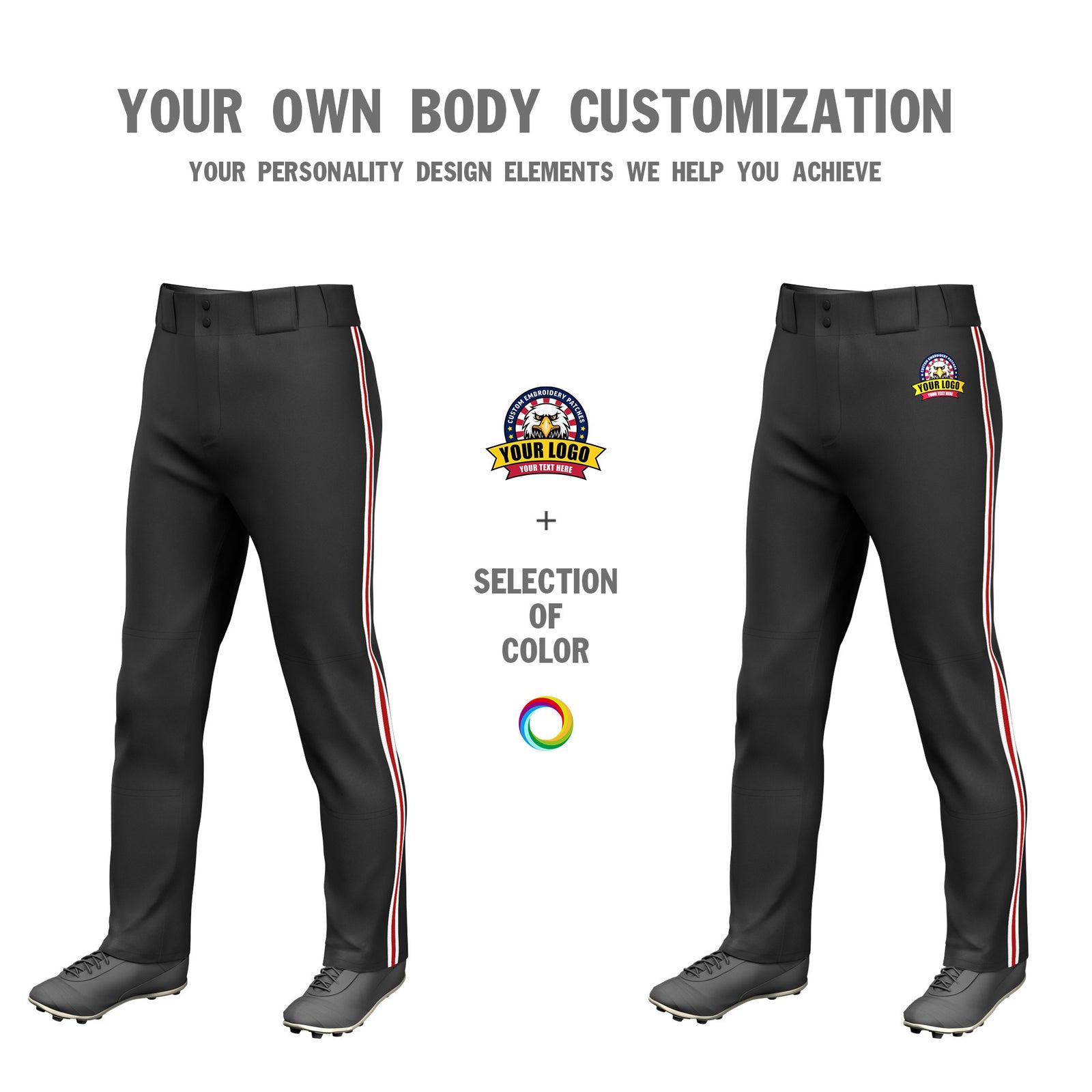 Custom Black White-Red-White Classic Fit Stretch Practice Loose-fit Baseball Pants