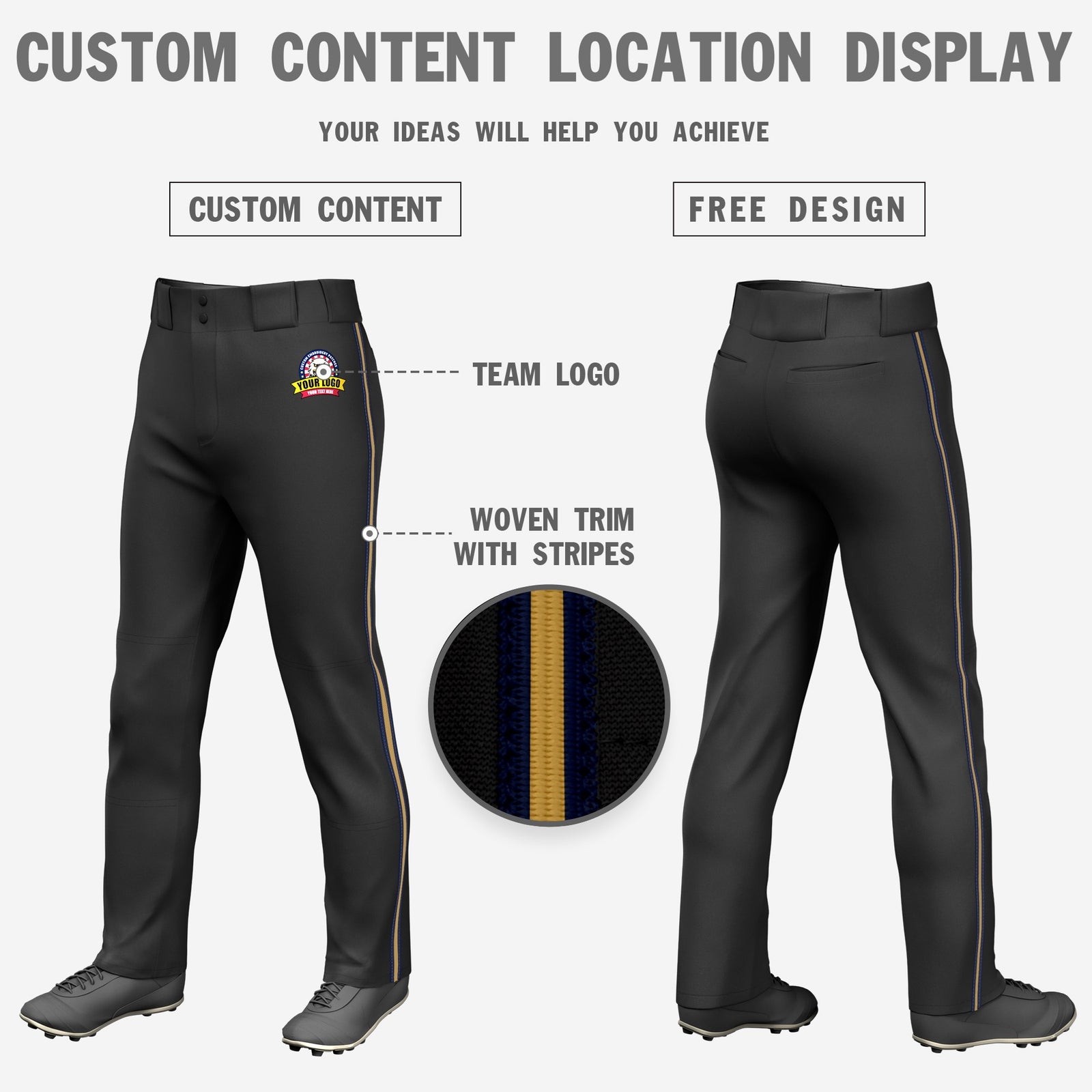 Custom Black Navy-Old Gold-Navy Classic Fit Stretch Practice Loose-fit Baseball Pants