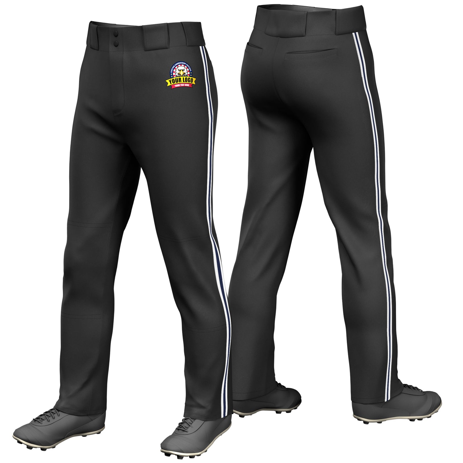 Custom Black White-Navy-White Classic Fit Stretch Practice Loose-fit Baseball Pants