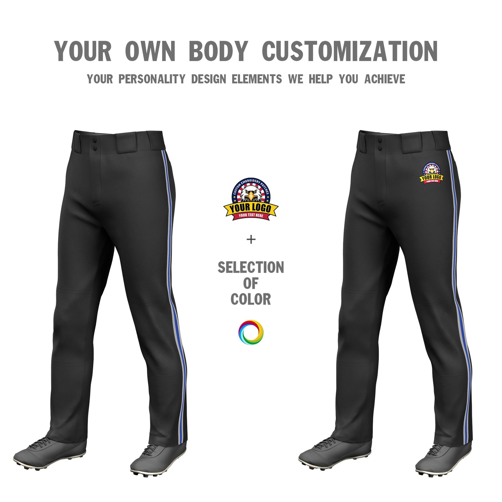 Custom Black Gray-Royal Blue-Gray Classic Fit Stretch Practice Loose-fit Baseball Pants