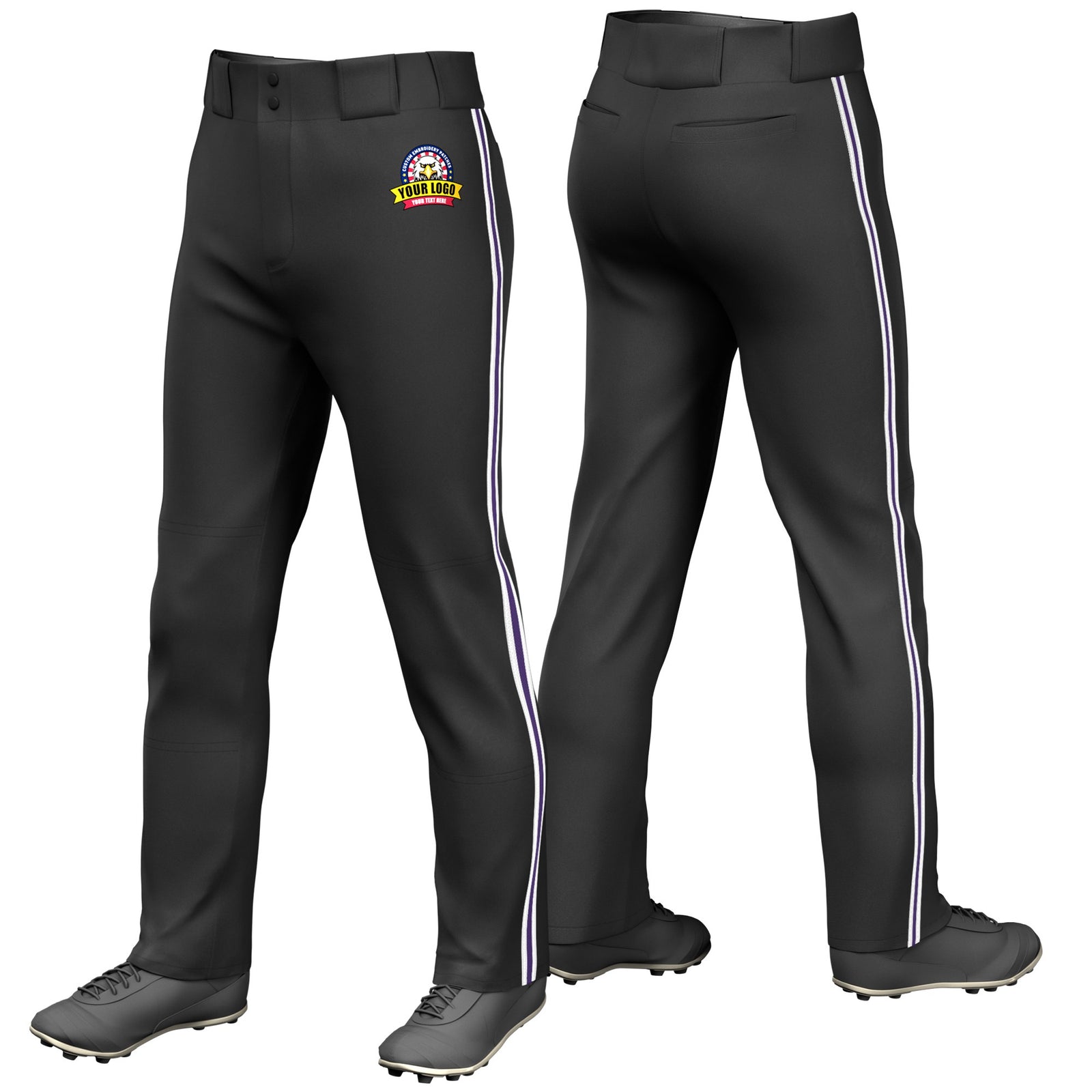 Custom Black White-Purple-White Classic Fit Stretch Practice Loose-fit Baseball Pants