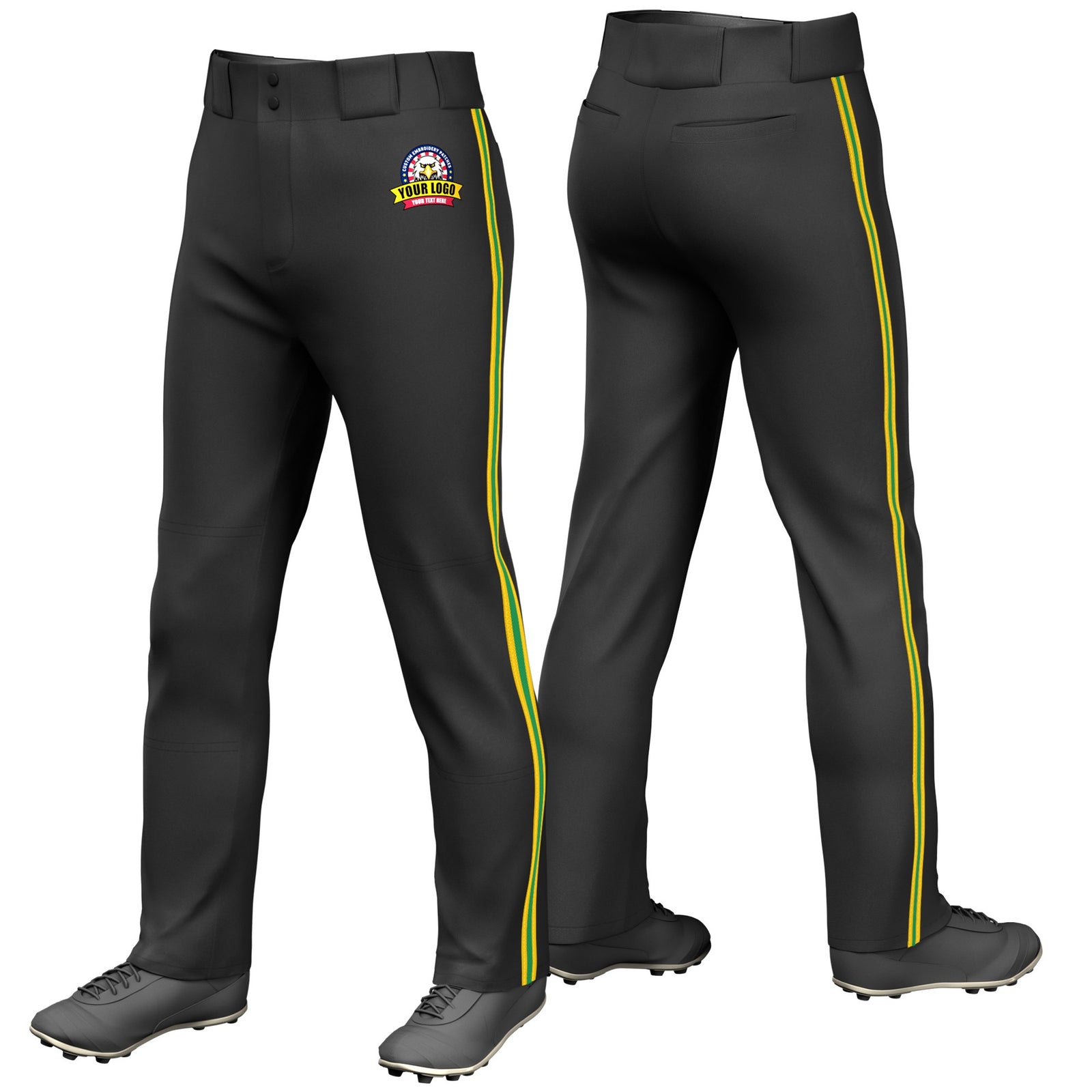 Custom Black Gold01-Kelly Green-Gold01 Classic Fit Stretch Practice Loose-fit Baseball Pants