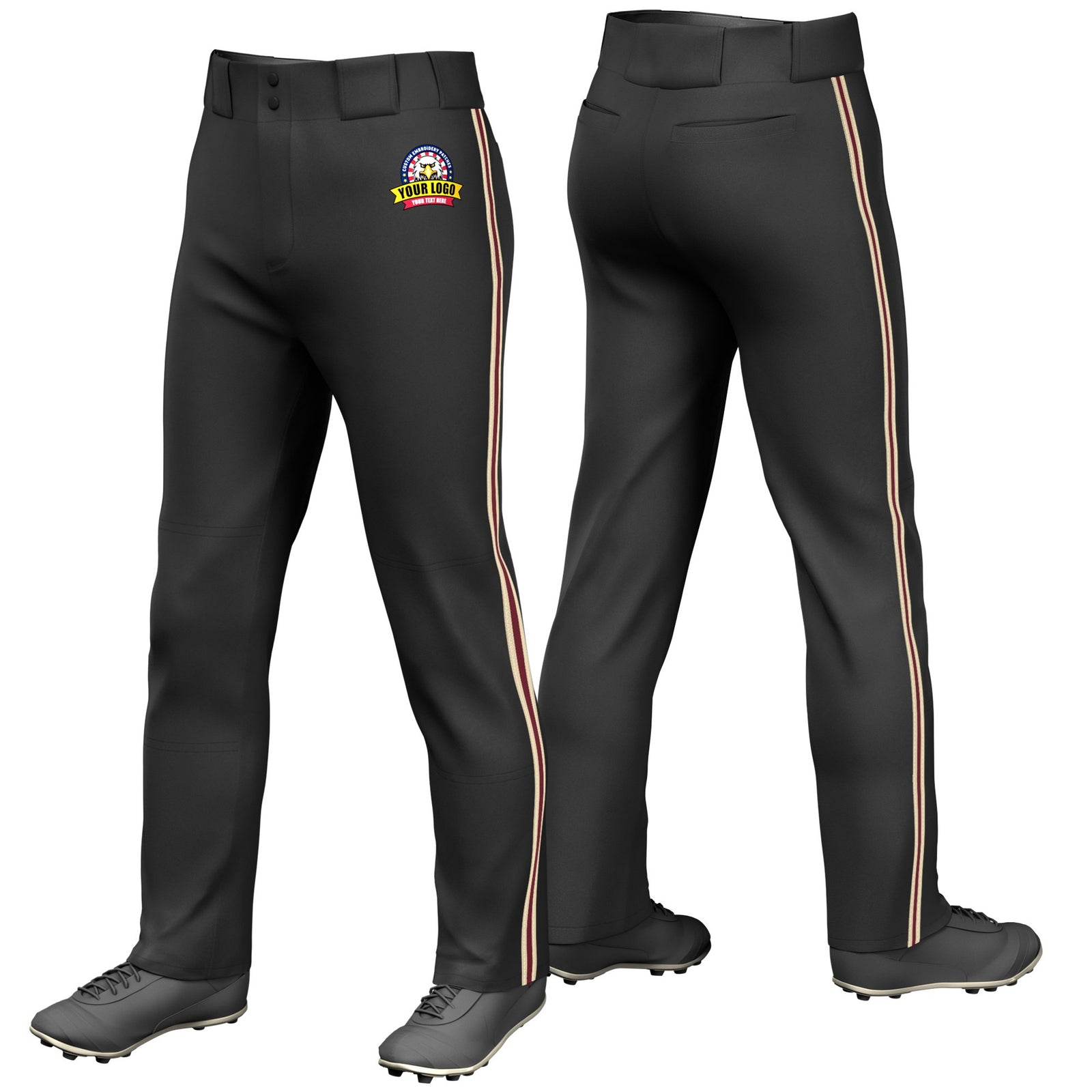 Custom Black Khaki-Crimson-Khaki Classic Fit Stretch Practice Loose-fit Baseball Pants