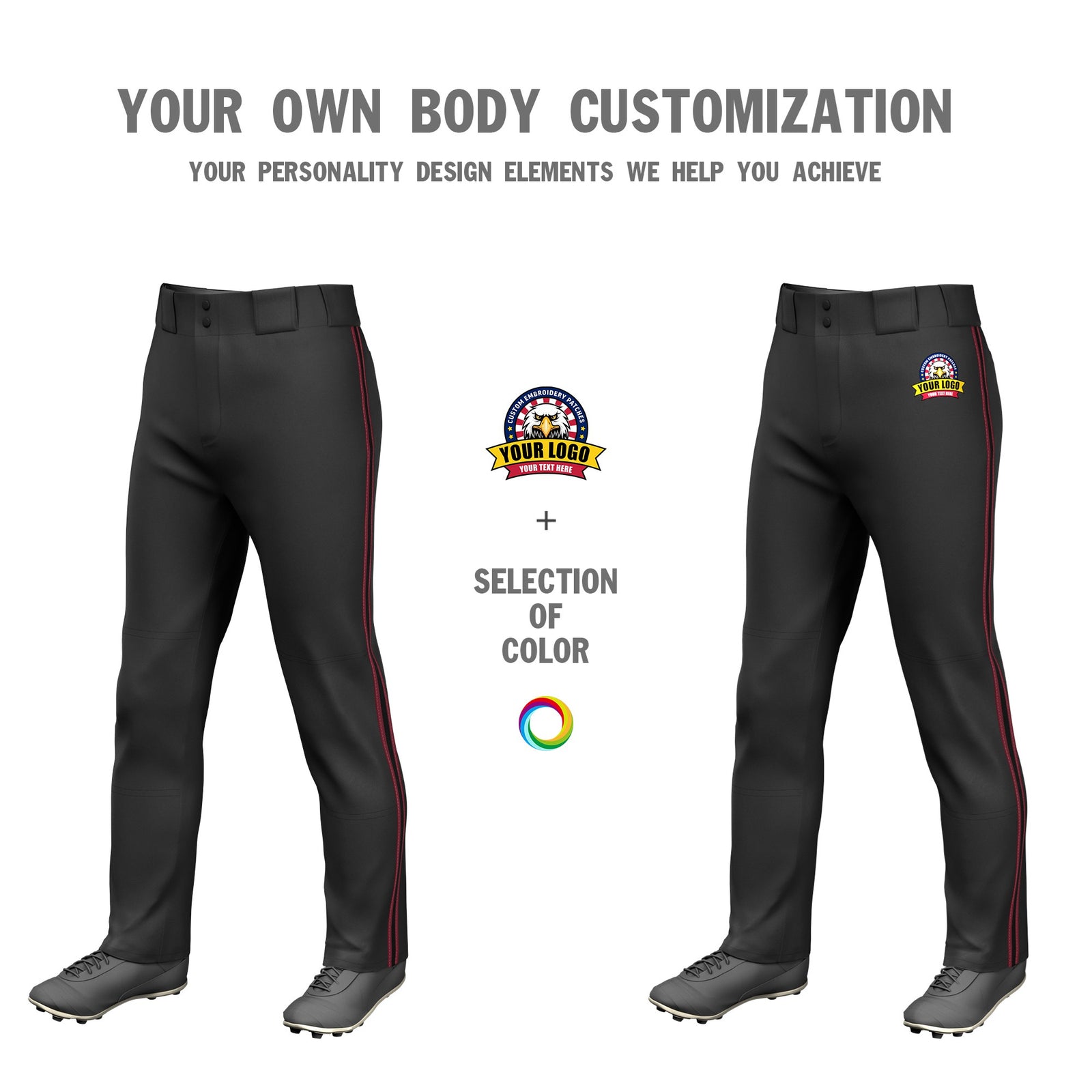 Custom Black Crimson-Black-Crimson Classic Fit Stretch Practice Loose-fit Baseball Pants