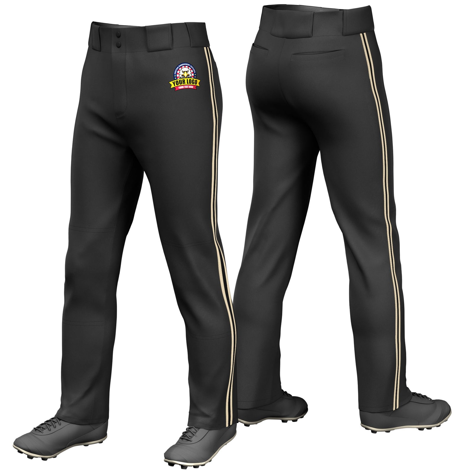 Custom Black Khaki-Black-Khaki Classic Fit Stretch Practice Loose-fit Baseball Pants