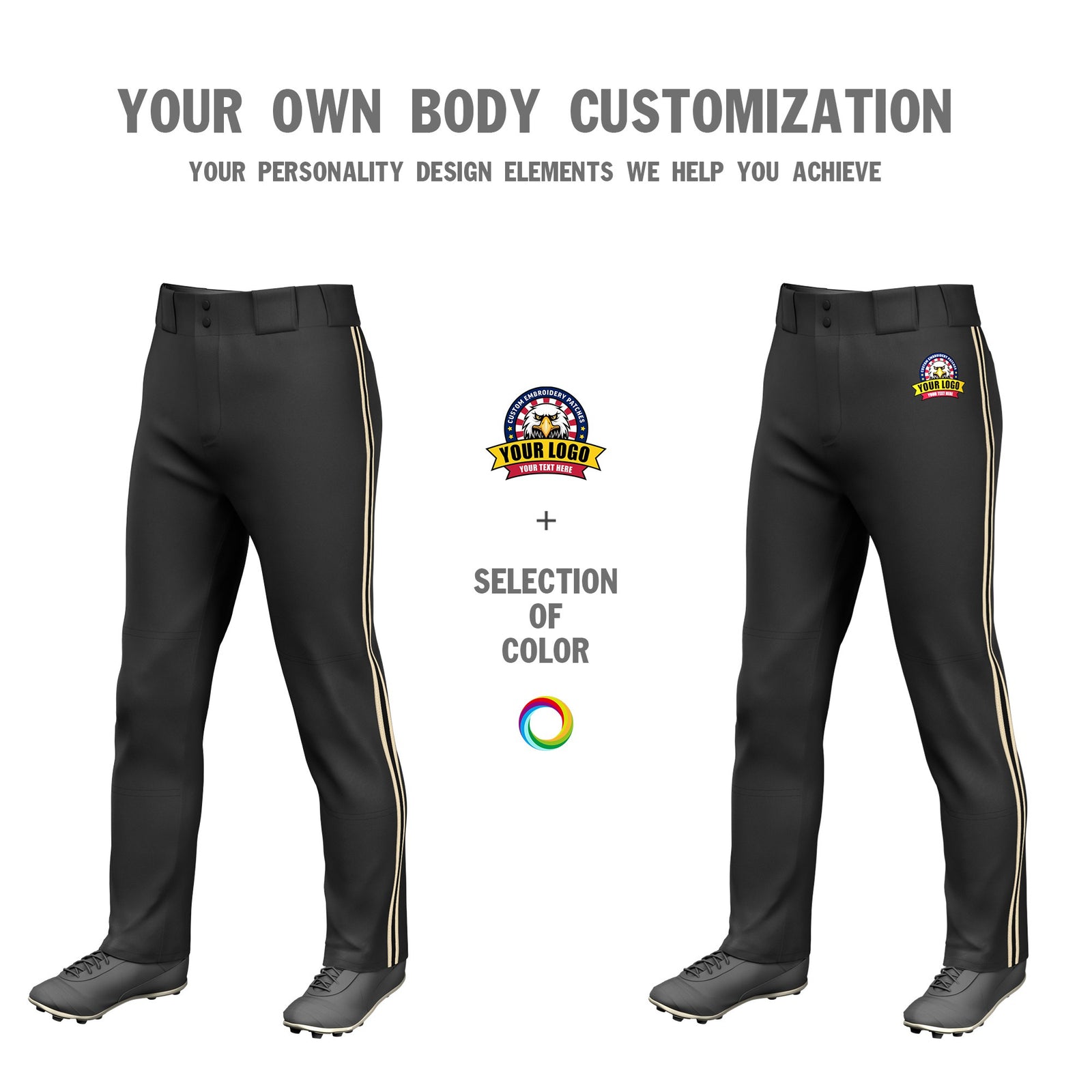 Custom Black Khaki-Black-Khaki Classic Fit Stretch Practice Loose-fit Baseball Pants