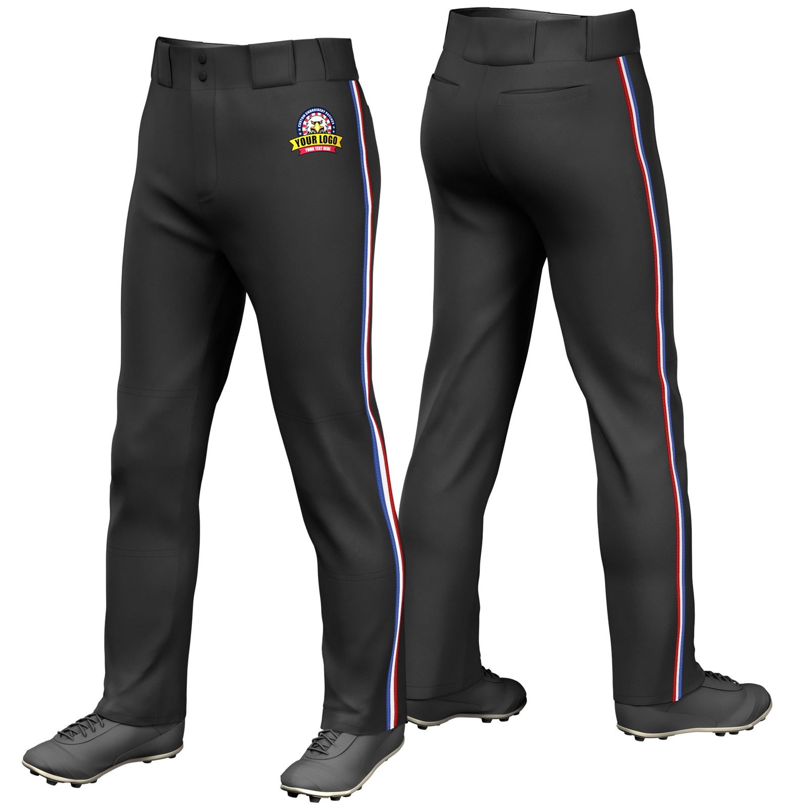 Custom Black Royal Blue-White-Red Classic Fit Stretch Practice Loose-fit Baseball Pants