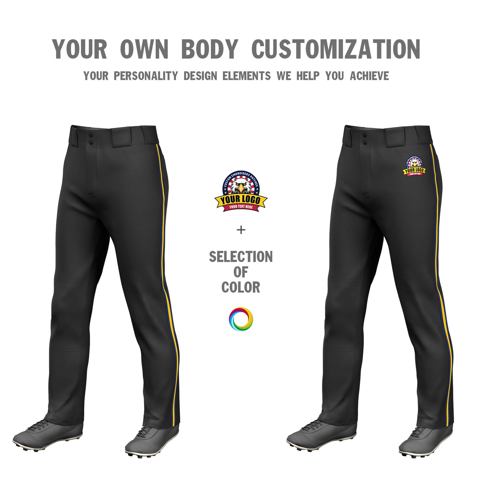 Custom Black Navy-Gold01-Navy Classic Fit Stretch Practice Loose-fit Baseball Pants