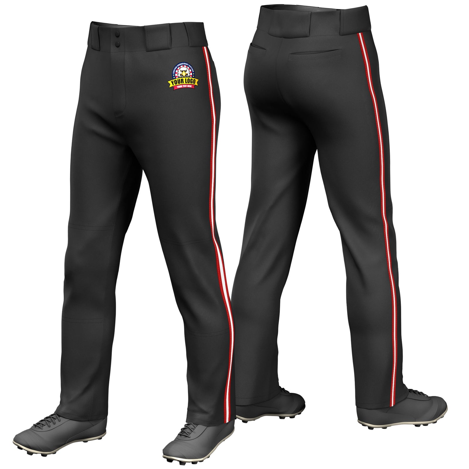 Custom Black Red-White-Red Classic Fit Stretch Practice Loose-fit Baseball Pants